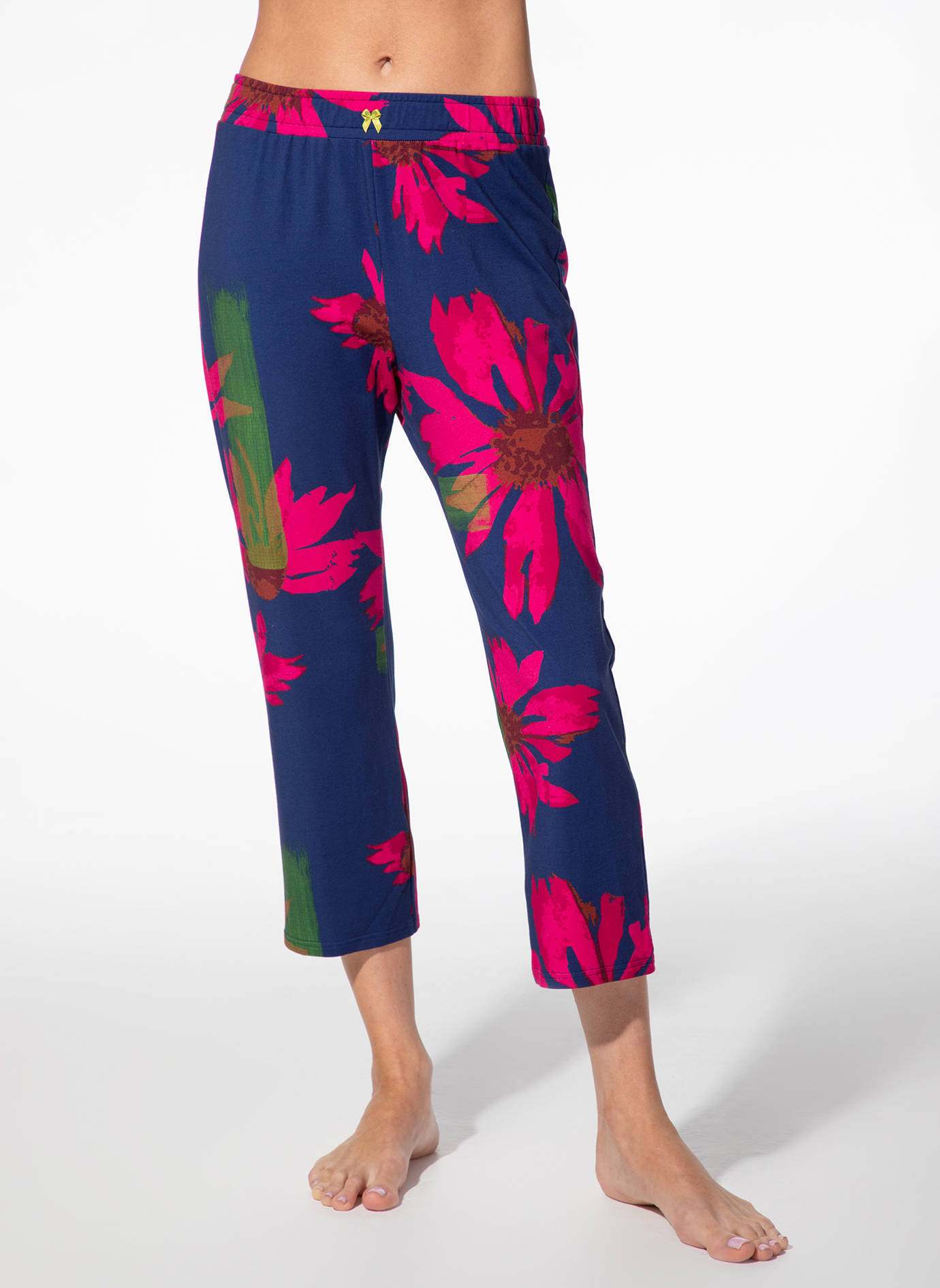 hort pants, print, floral, cropped length, elastic waistband