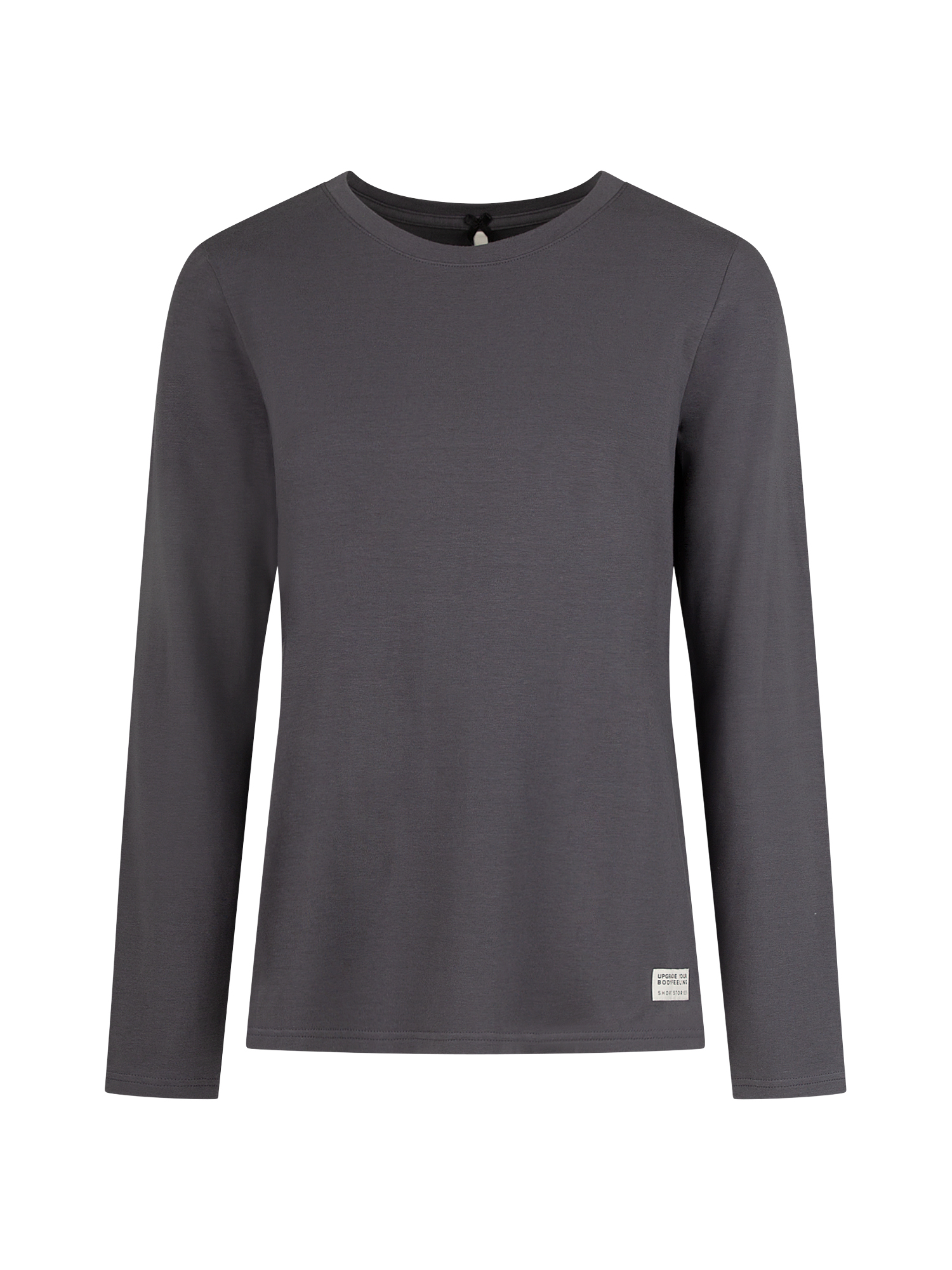 Langarmshirt, Grau, Rundhals, Baumwolle, Uni