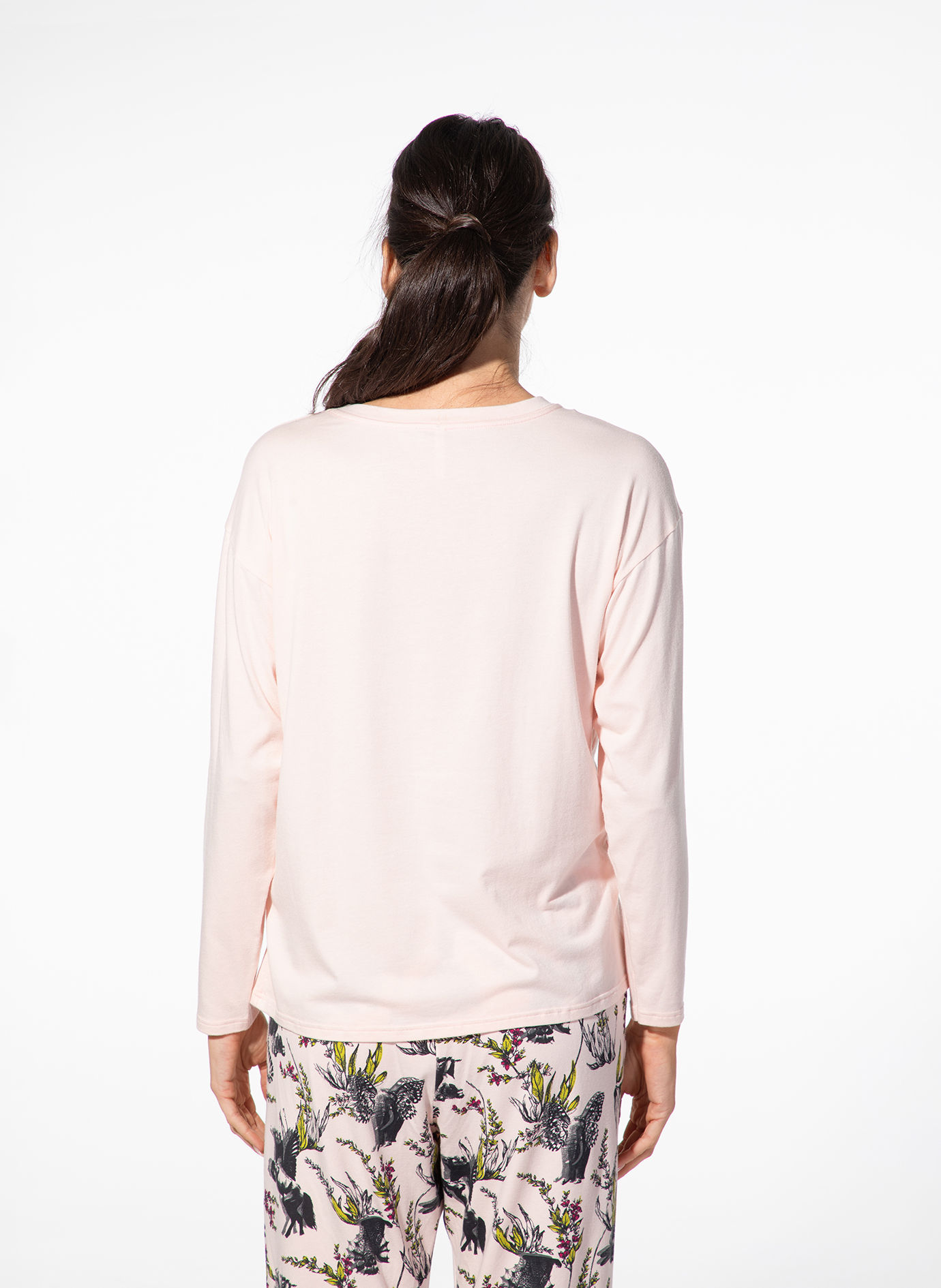 Pijama-Top, Langarmshirt, hellrosa, weiches Baumwolltop, einfarbiges Rückenansicht