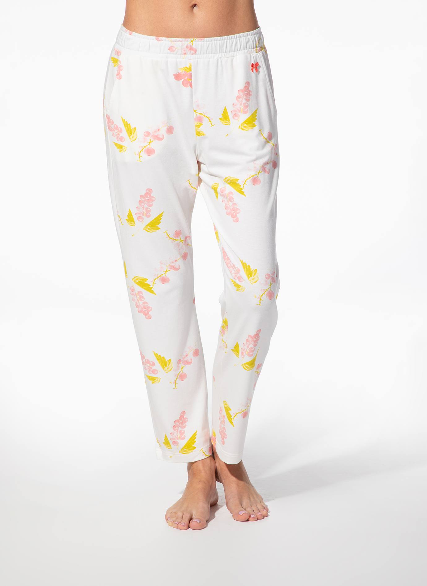 Pyjamahose, Weiß, Blumenmuster, Interlock, Kopfhose?