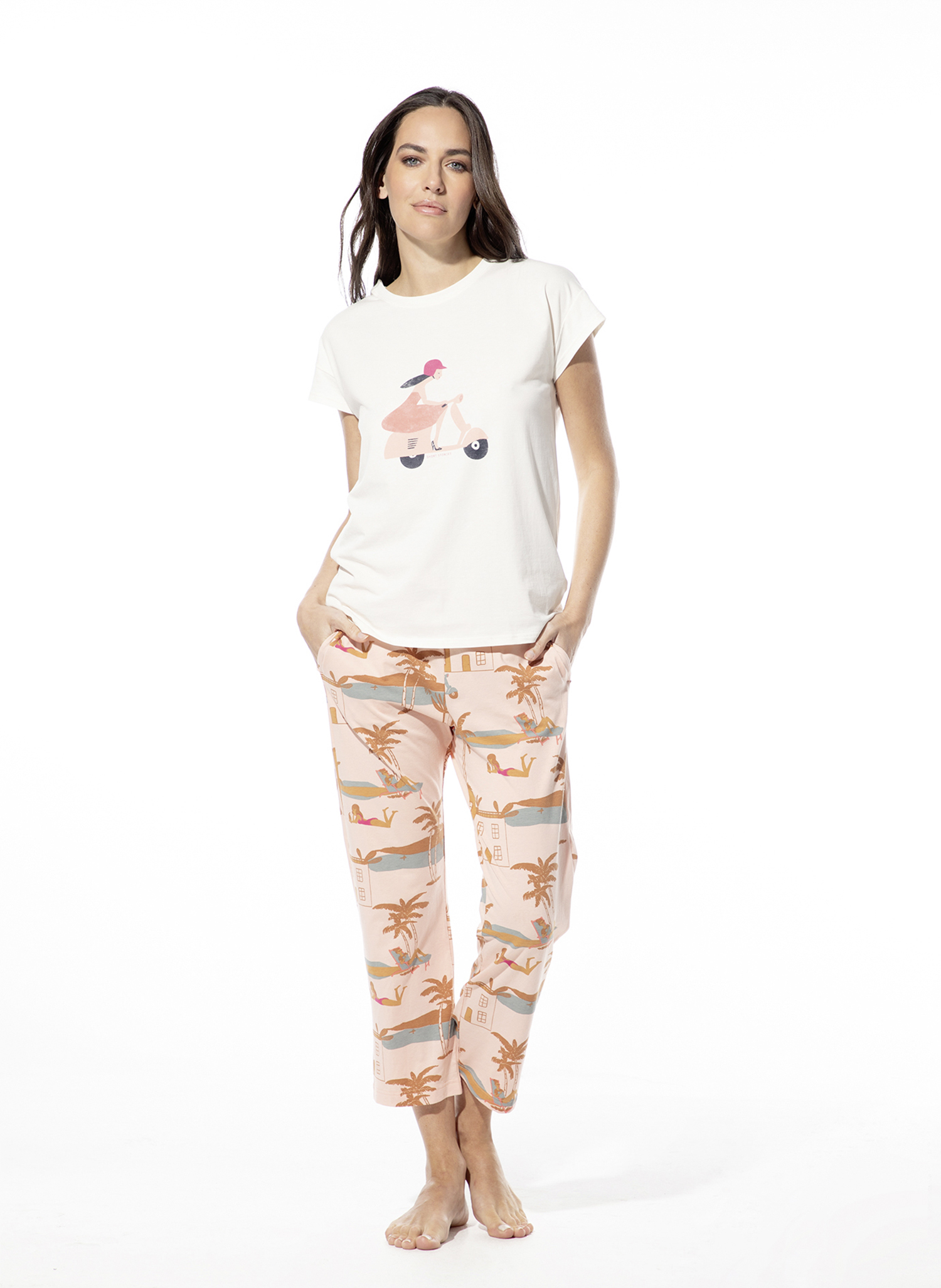 Damen Schlafhose 7/8 rosa