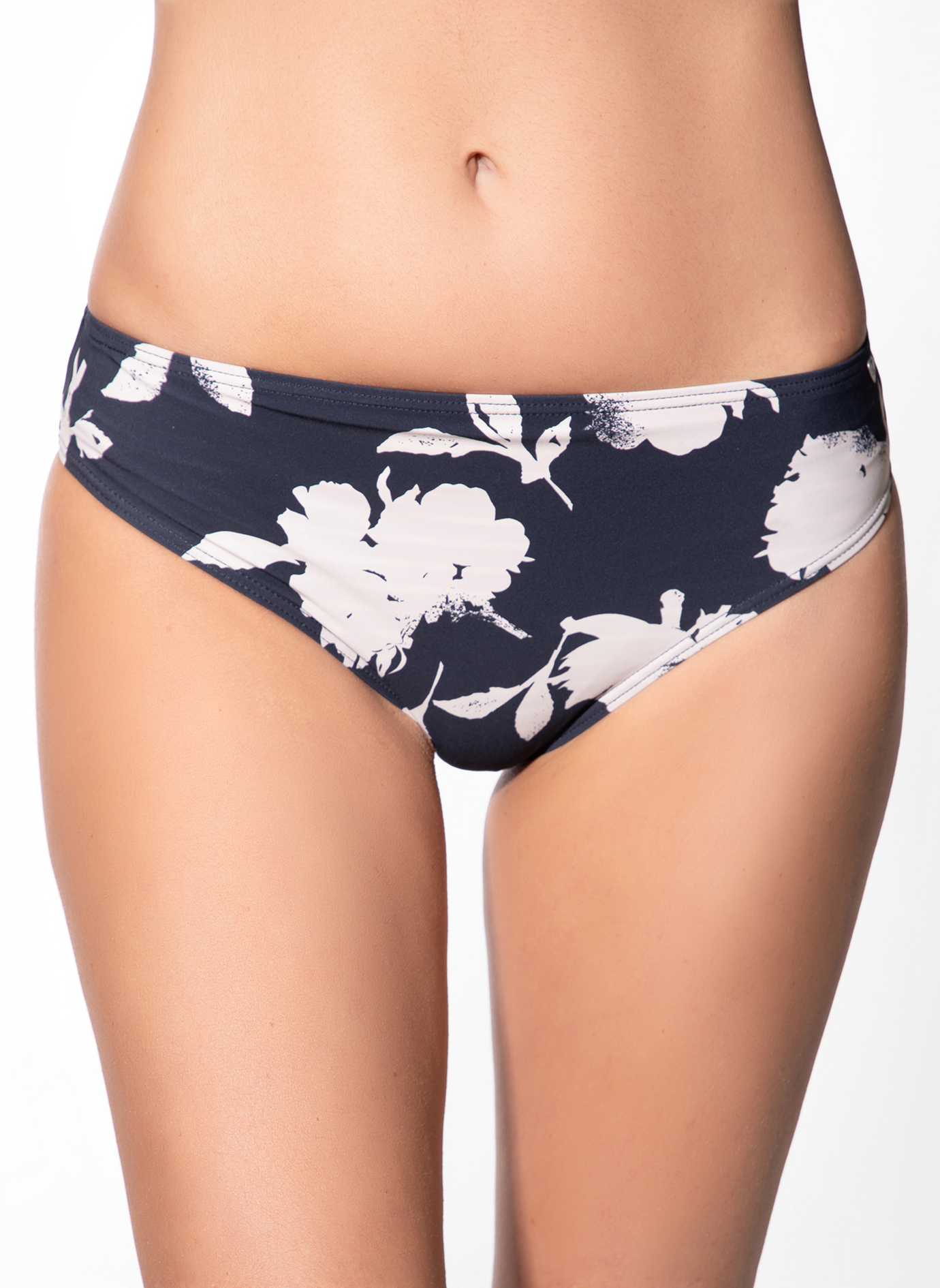 Bikinihose, Damenhose, Hochschnitt, Blumenmuster, Dunkelblau