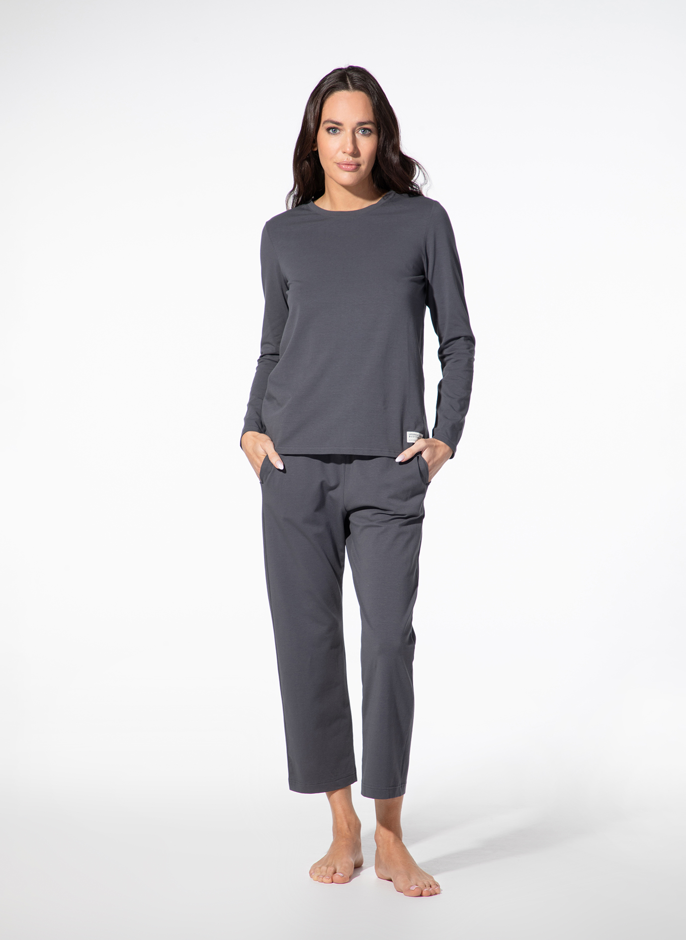 Loungewear, Set, Langarm,  pantalf3n, Grau