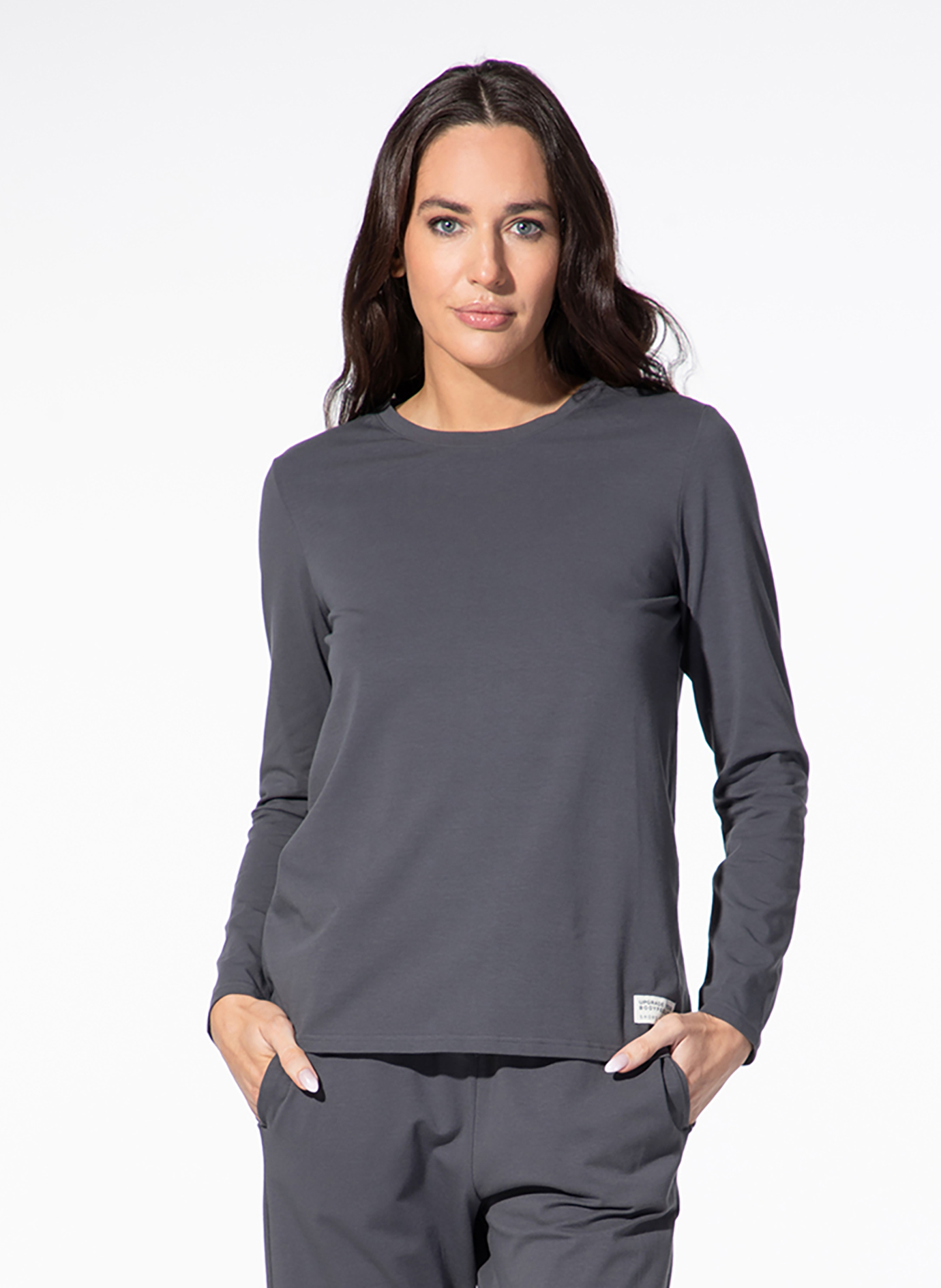 Loungewear, Set, Langarm,  pantalf3n, Grau, Langarmshirt, Rundhals, Anthrazit, Uni, Homewear