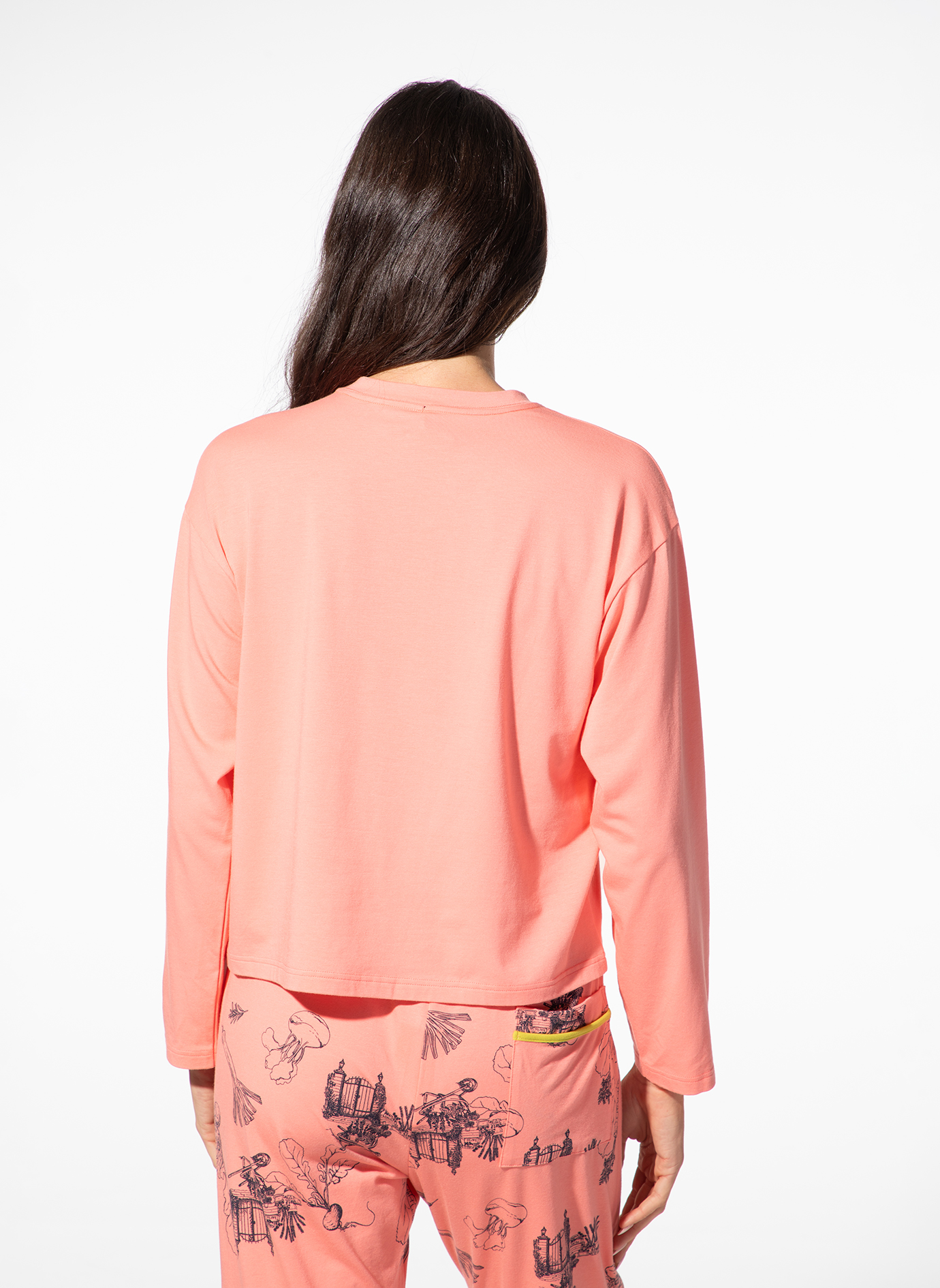 Langarmshirt, Top, Pfirsich, Unifarben, Rückansicht