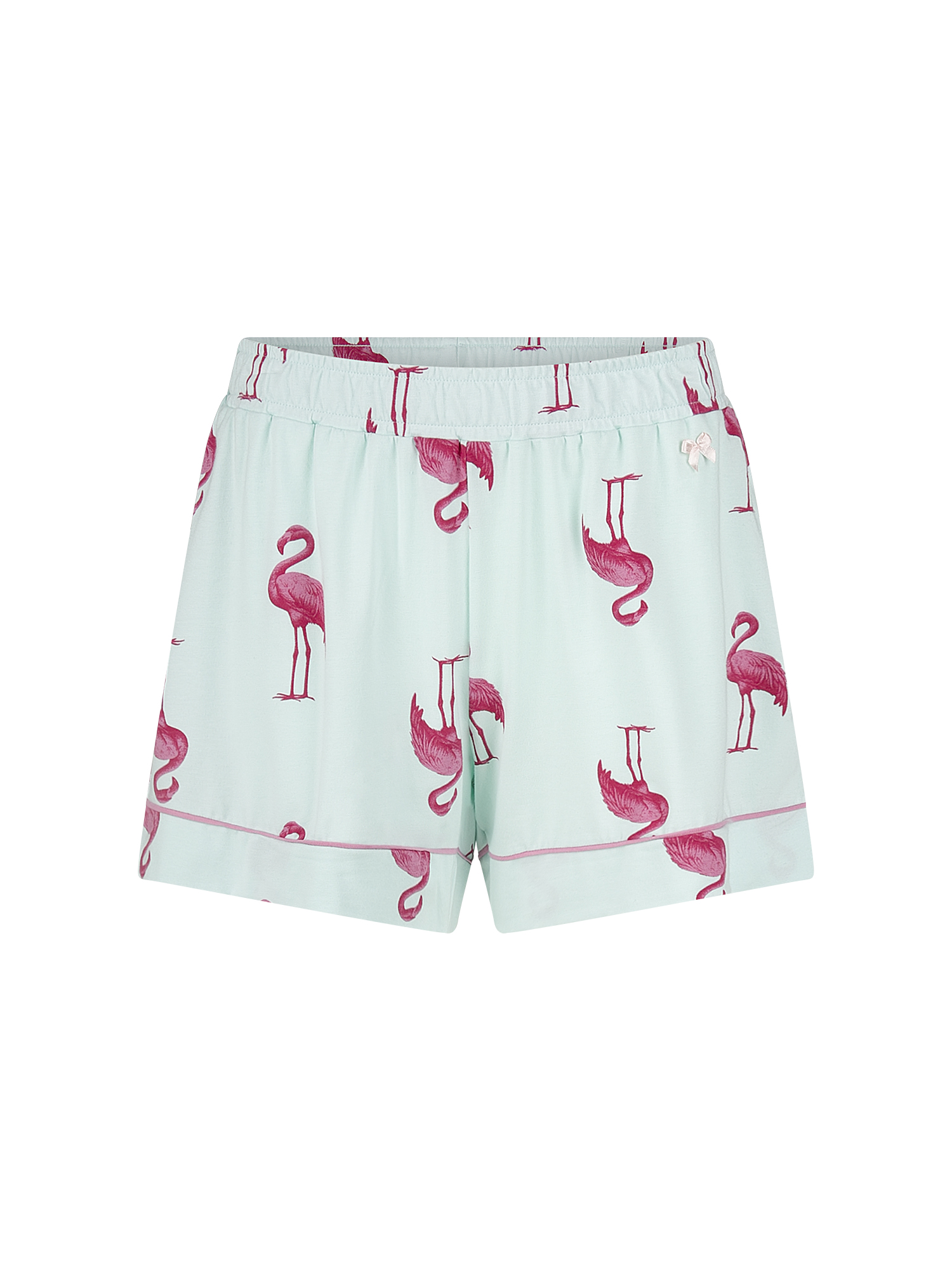 hortanthall, hm?, -, flamingo print shorts, pajama shorts, women shorts, light blue, mint, flamingo pattern