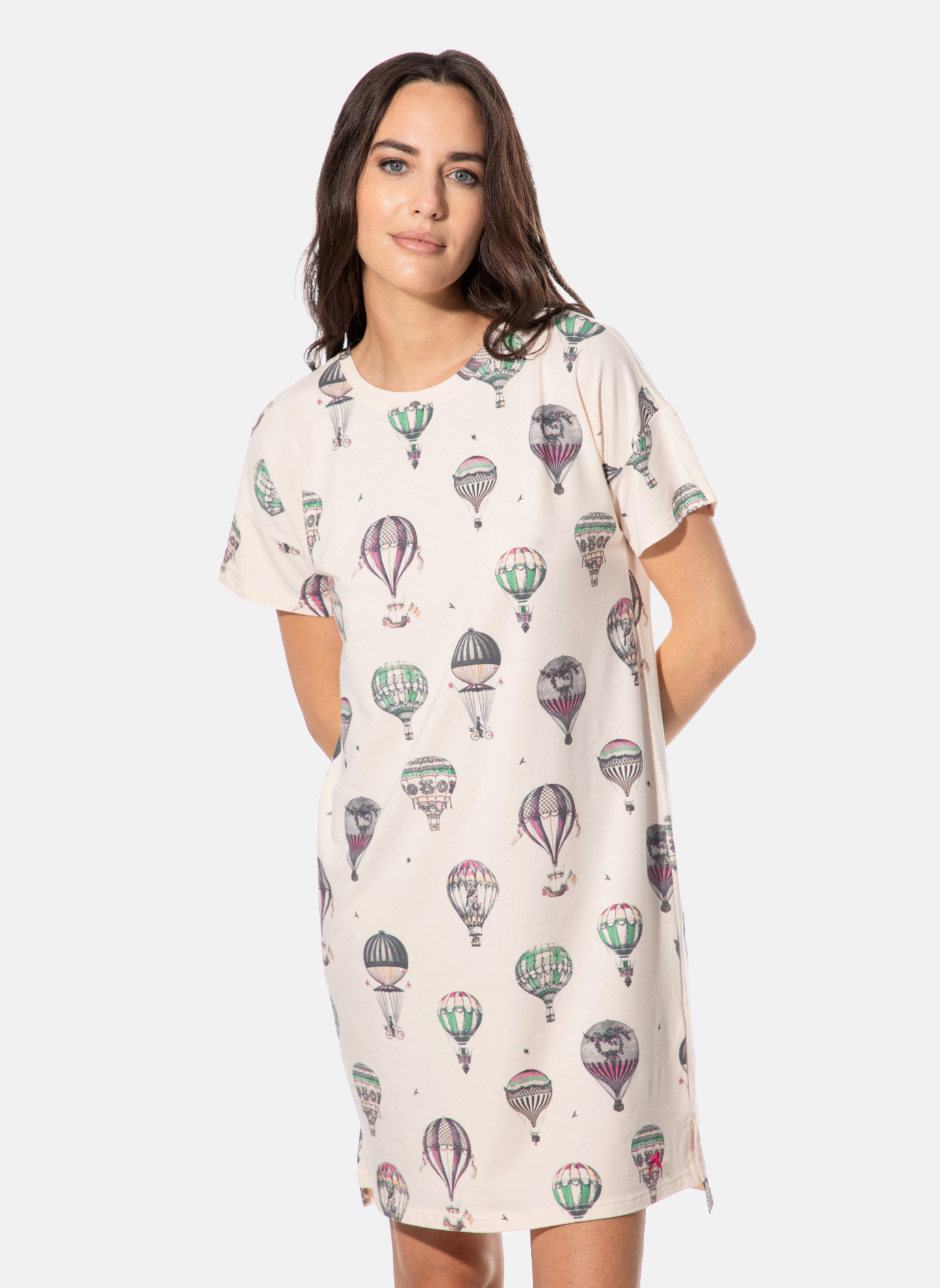 Damen-Nachthemd kurzarm beige Heißluftballon