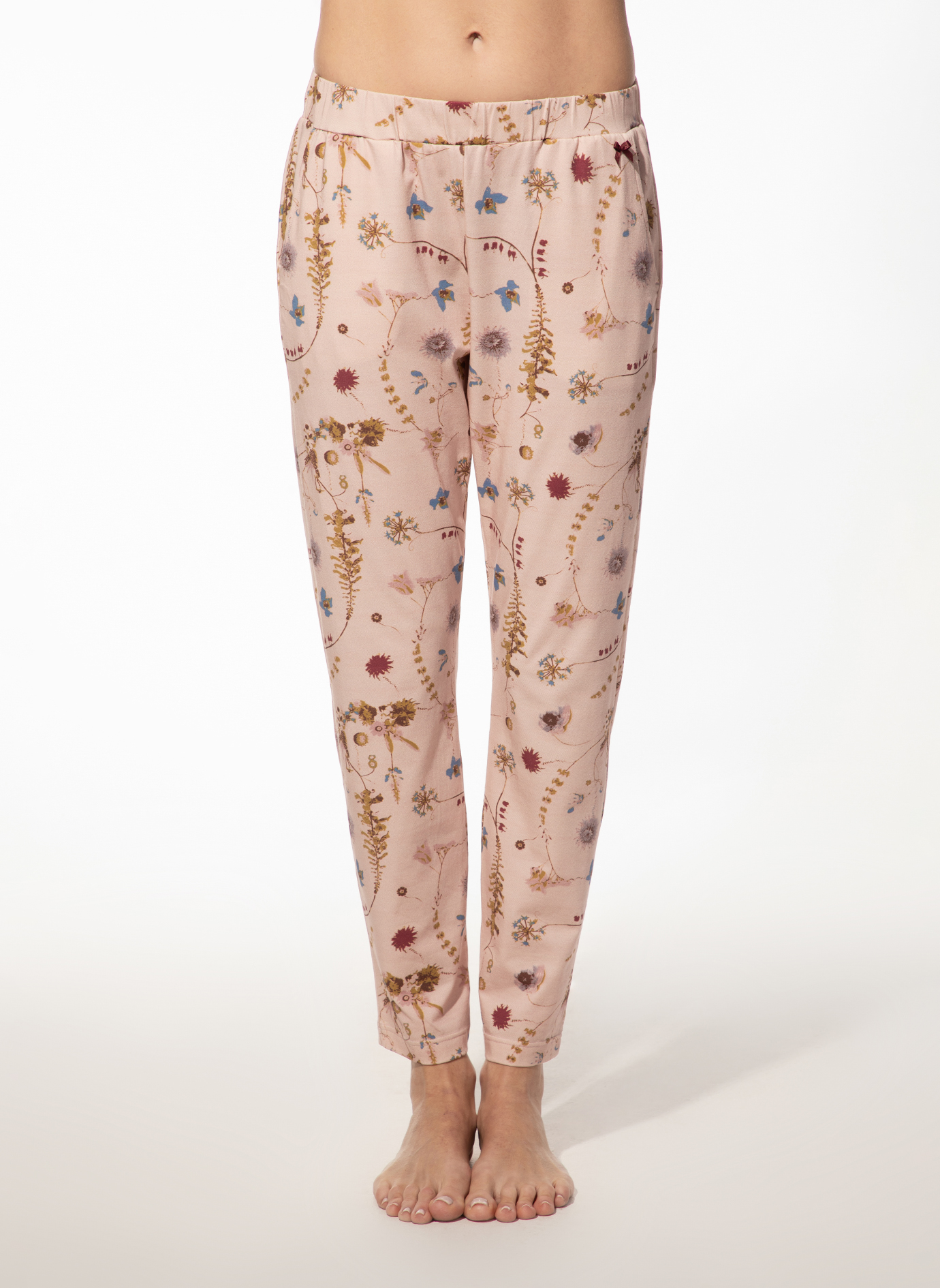 Damen-Schlafhose lang pink Blumen