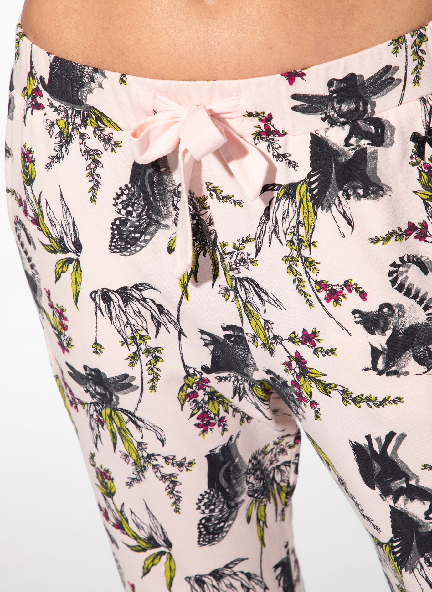 pyjamahose, blumenkaro, doppelbindeband, rosa, baumwollmischung