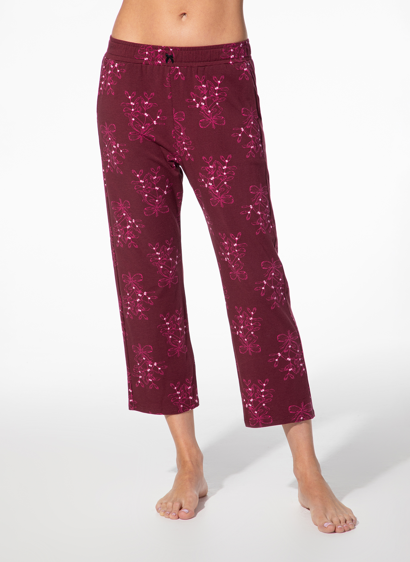 Hose, Leggings, Pyjama-Hose, Blumenmuster, Burgunderrot