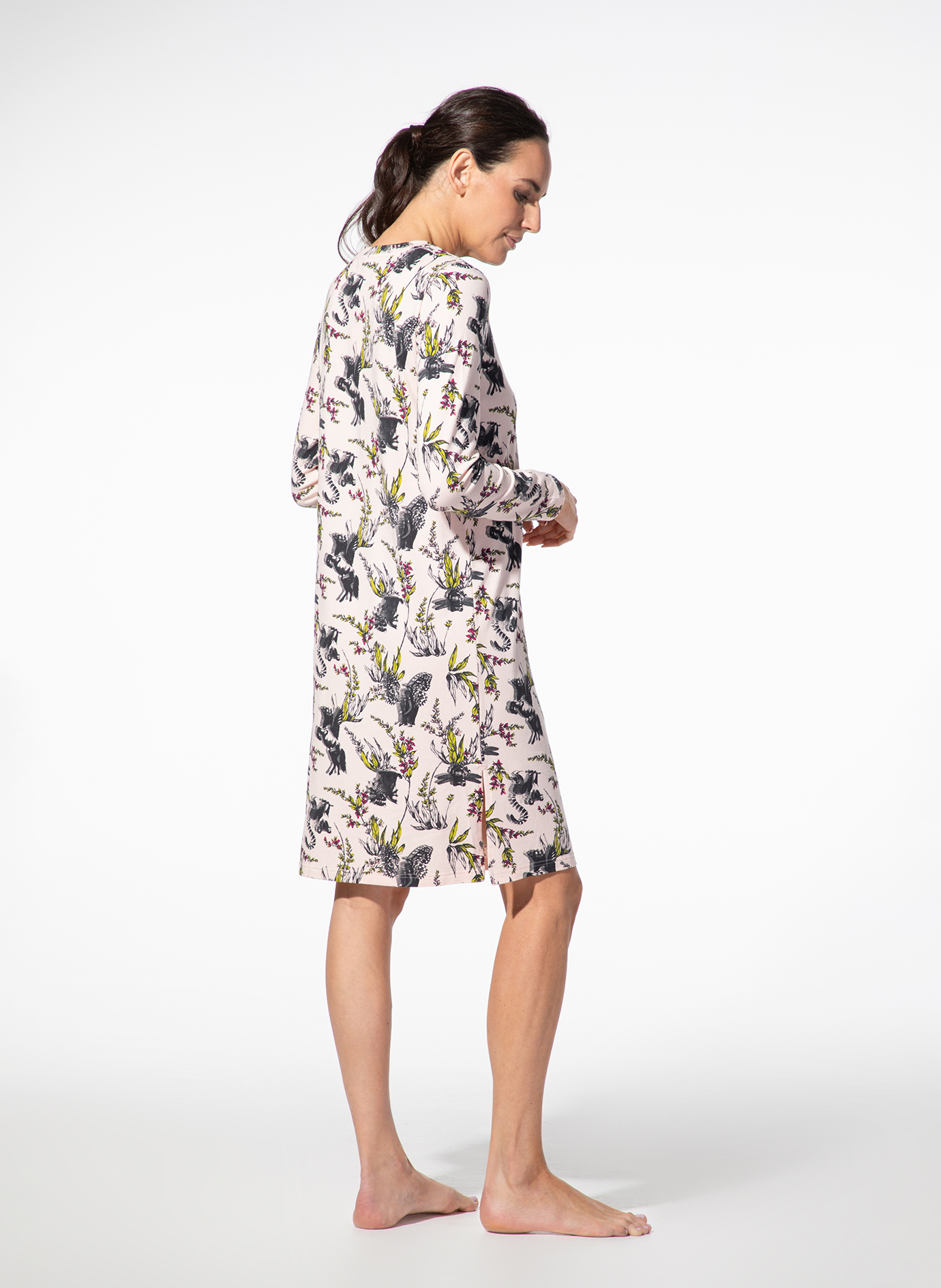 Damen-Kimono, Nachthemd, Nachtkleid, Blumenmuster, Knielang