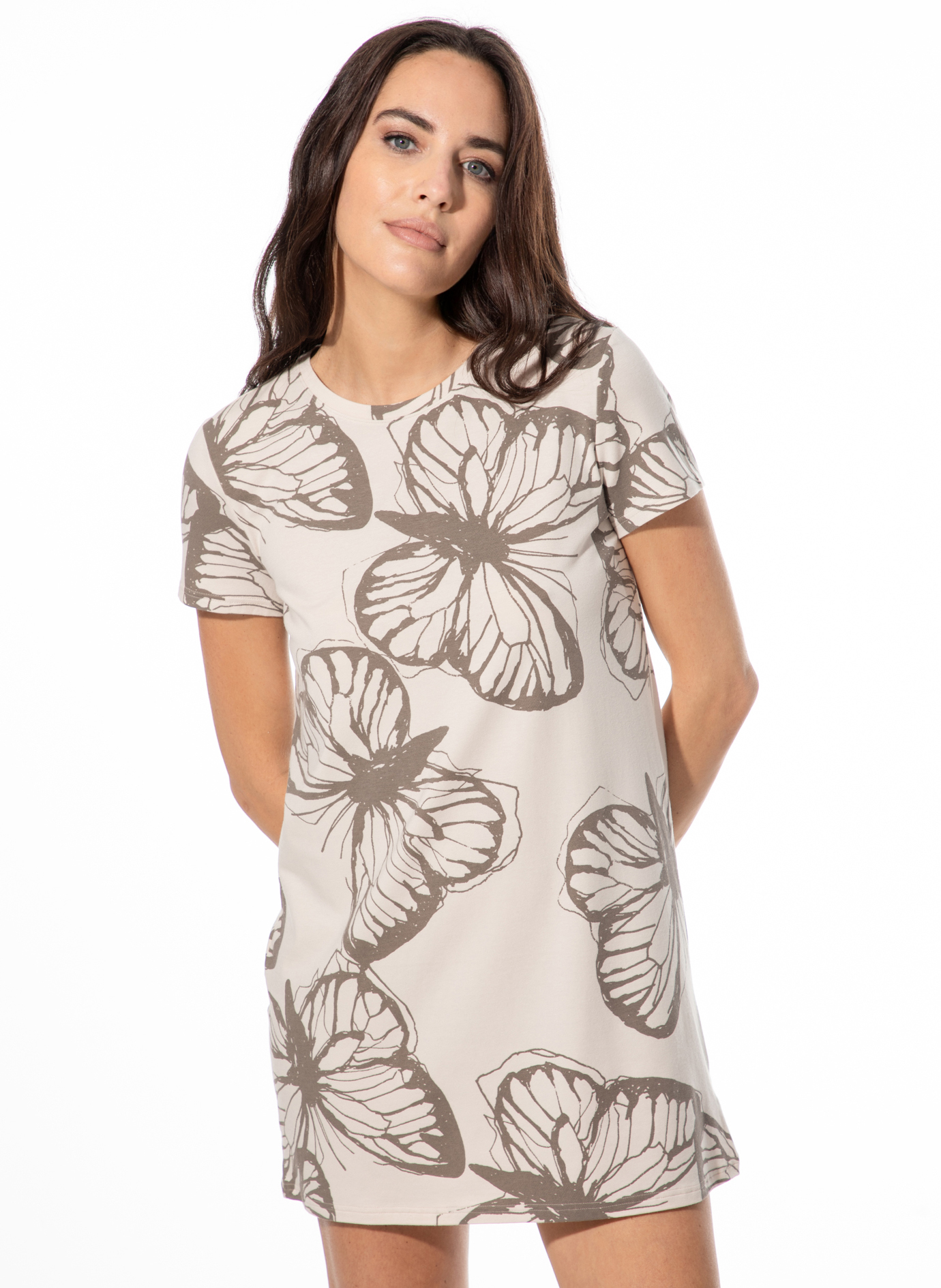 Damen-Nachthemd kurzarm braun Schmetterling