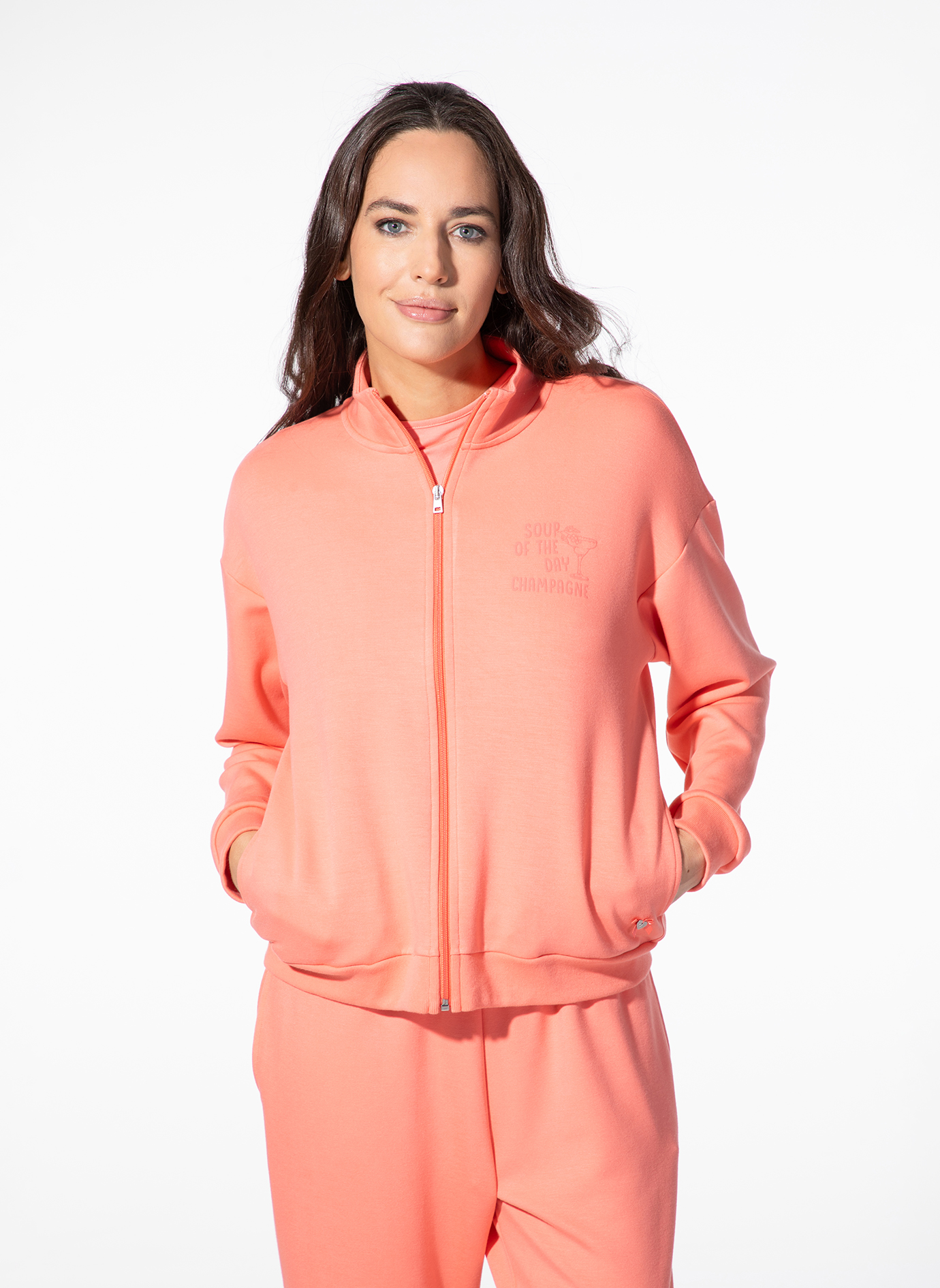Hoodie, Zip hoodie, Fleece, Peach color, Casual set