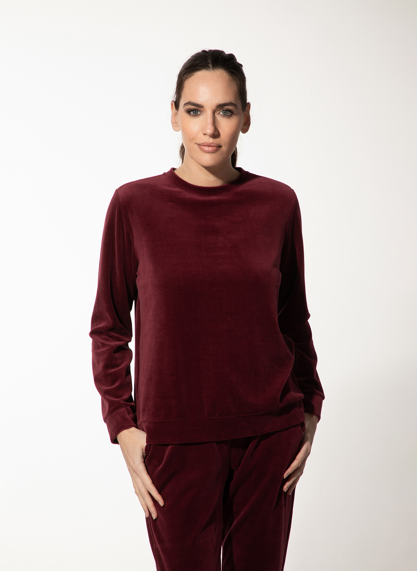Damen Shirt aus Nicki langarm rot