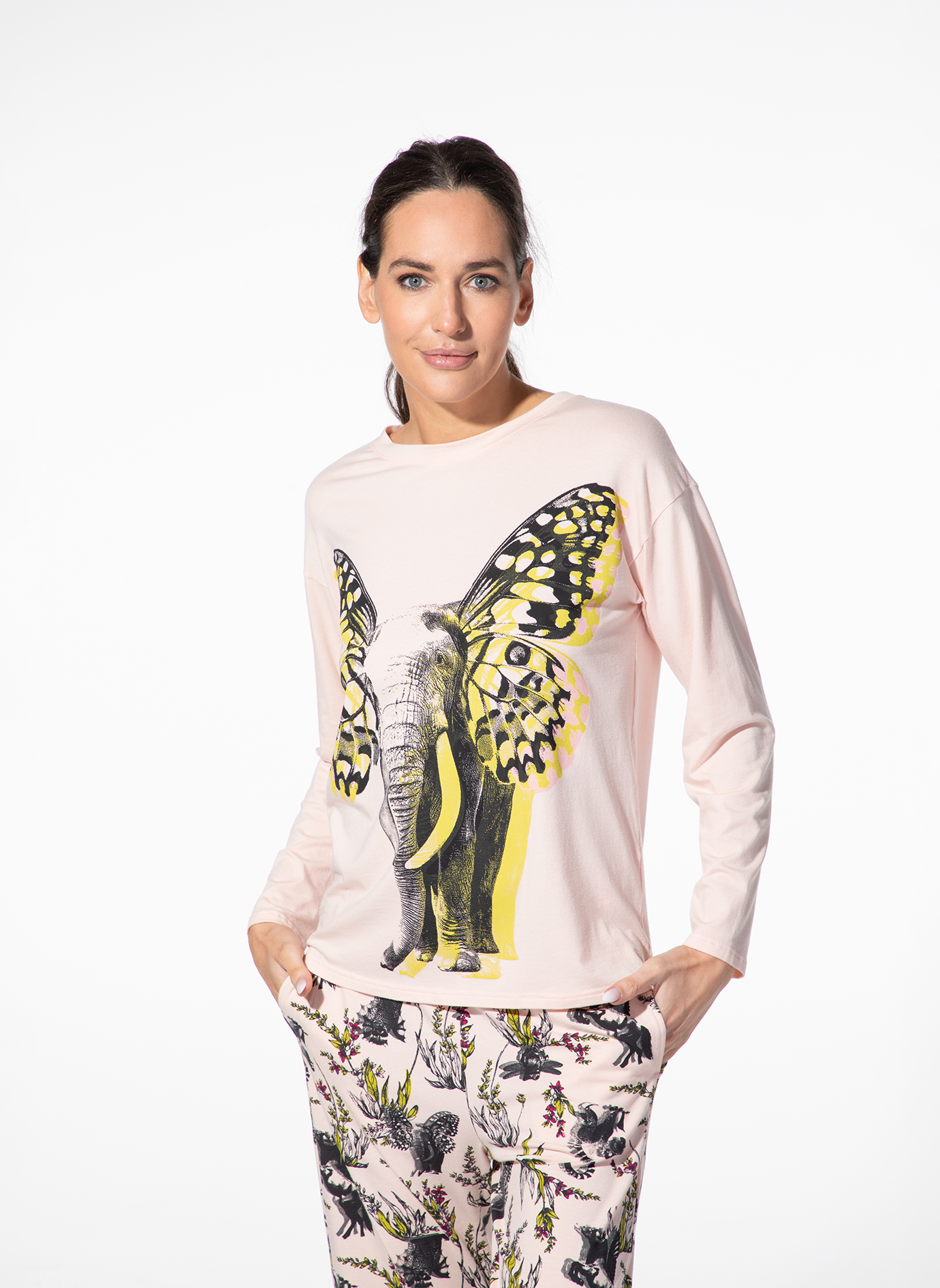Pferd, Elefant, Tiermotiv, RosaPullover, Langarmshirt