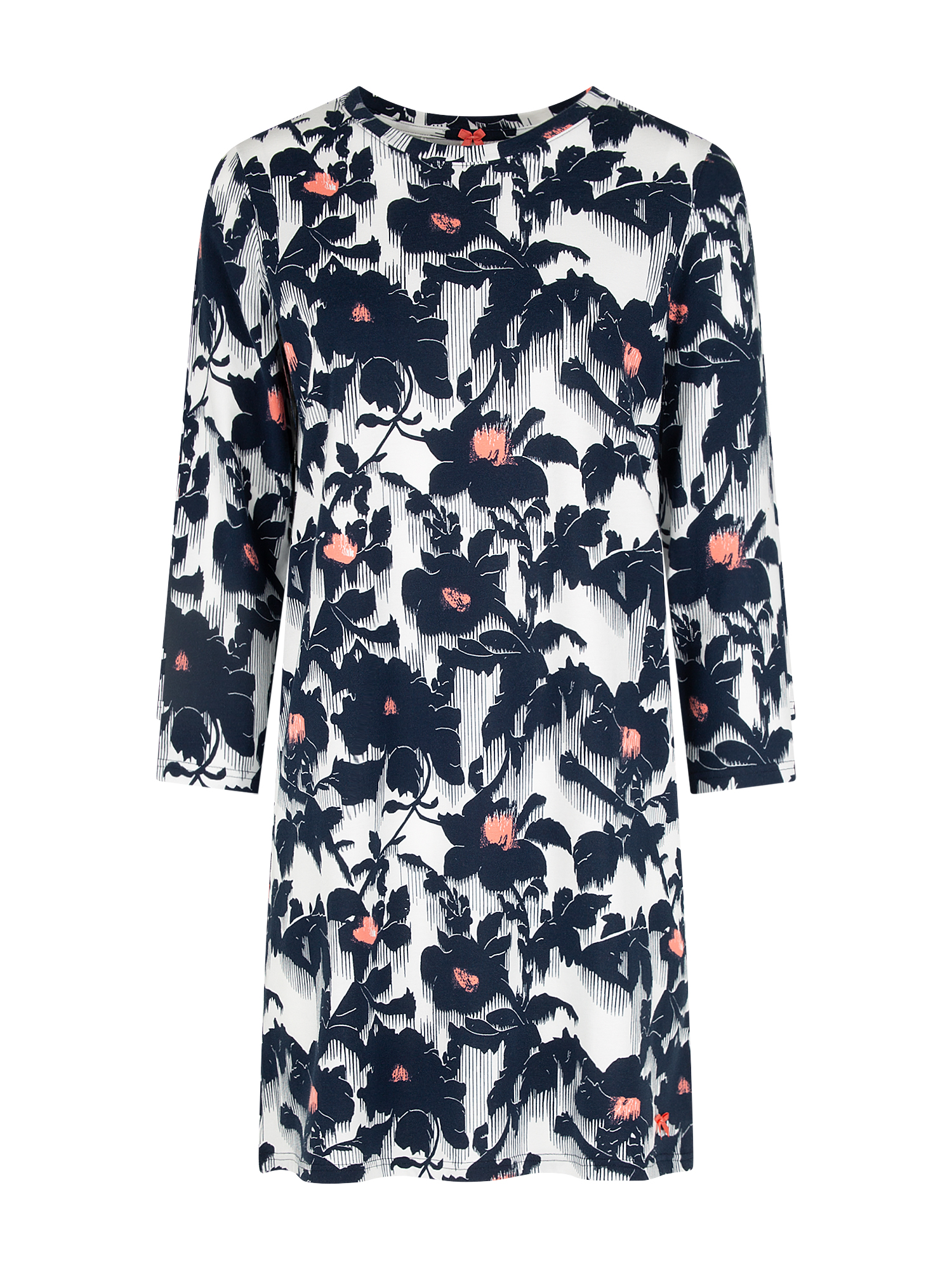 Kleid, Blumenmuster, Langarm, Druck, Navy-weiß