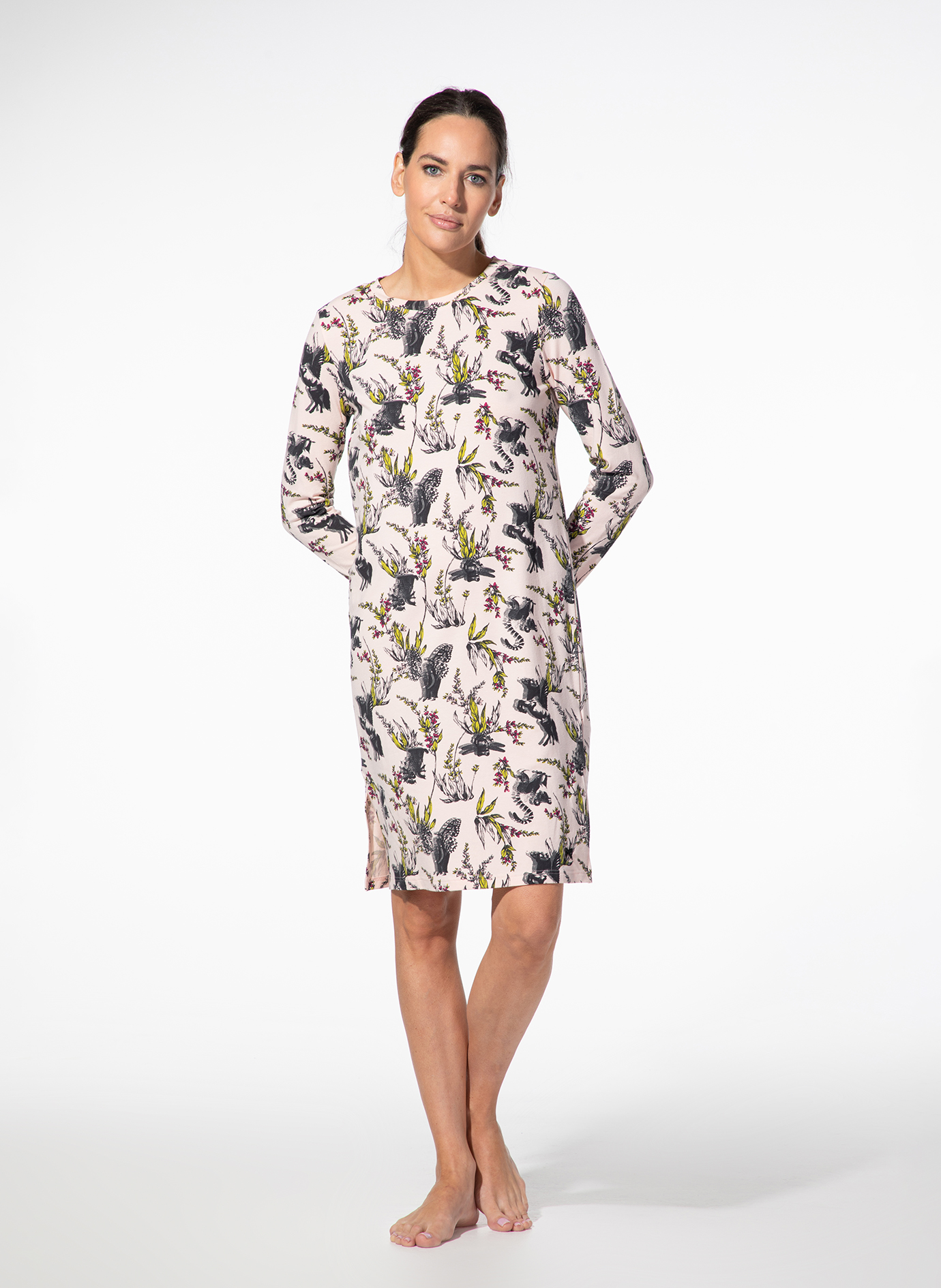 Damen-Nachthemd langarm rosa Fantasie