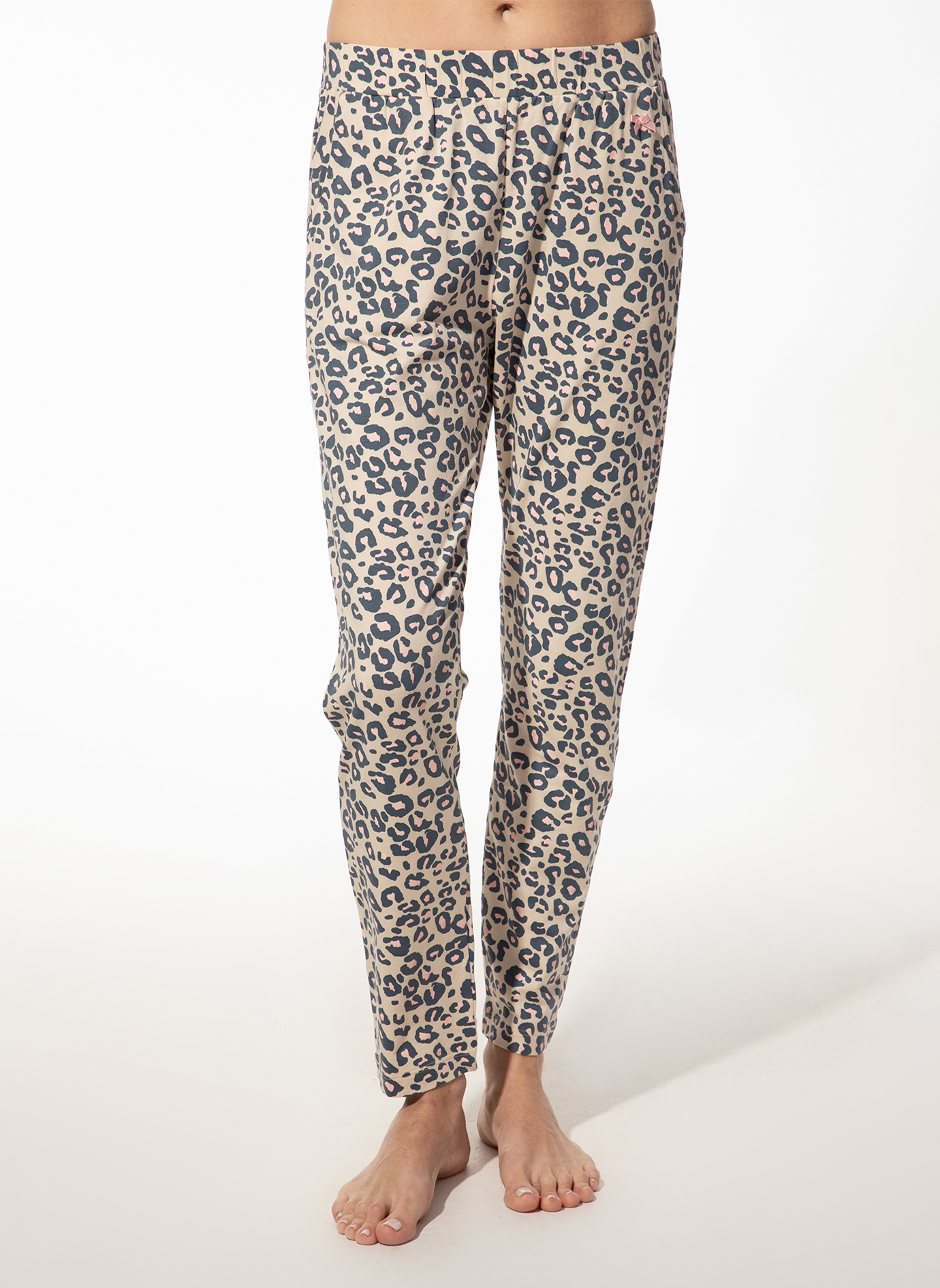 Damen-Schlafhose rosa Leo-Print