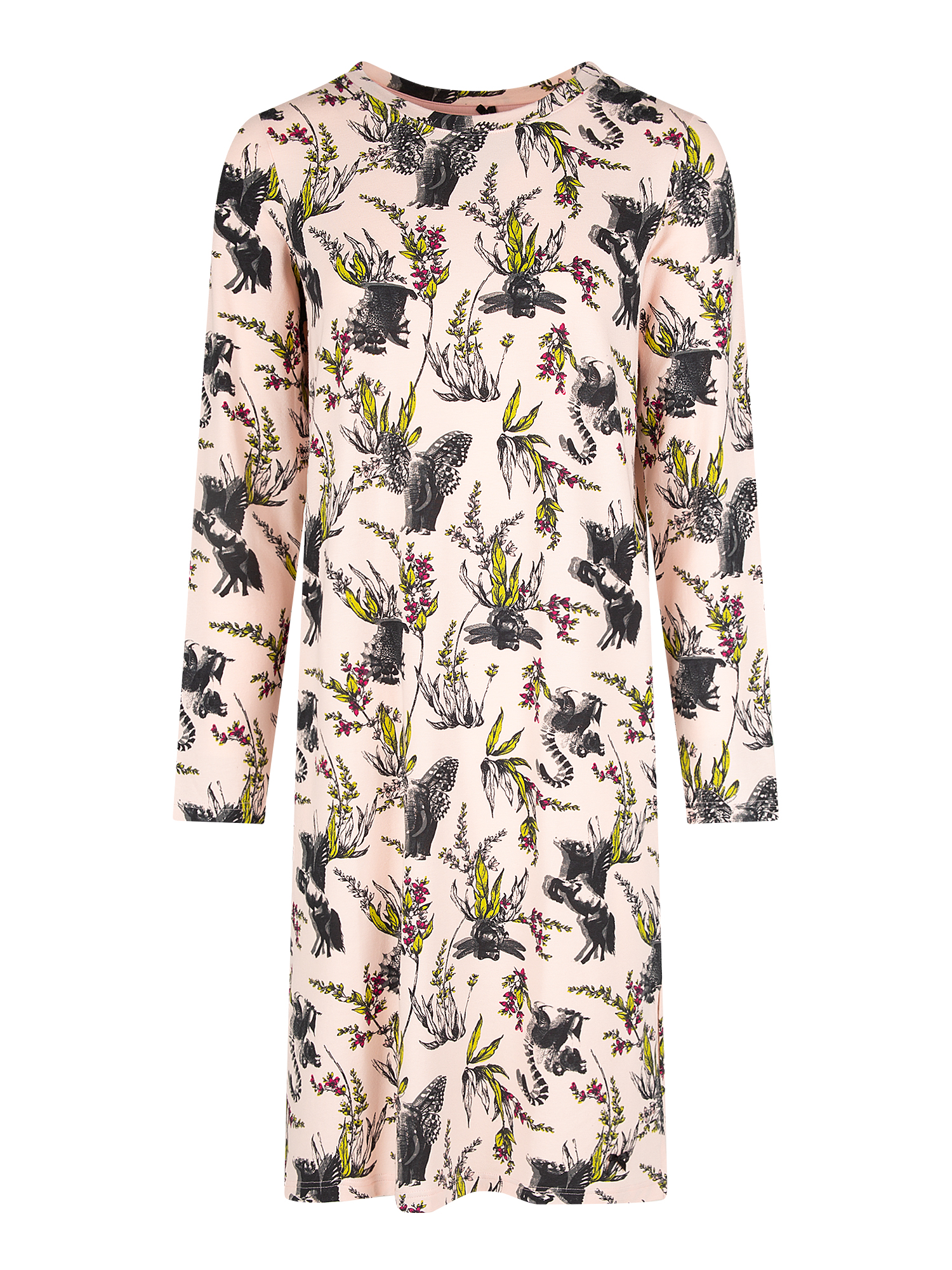 Kleid, Blumenprint, Rundhals, Langarm, Pinkegrundlage