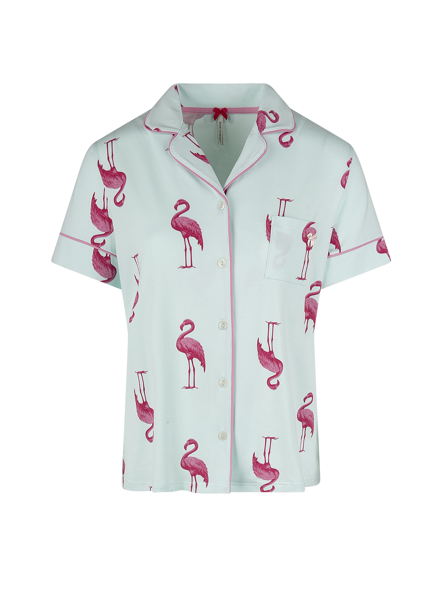 Hemd, Pyjama, Flamingo-Muster, Kurzarm, Knopfverschluss