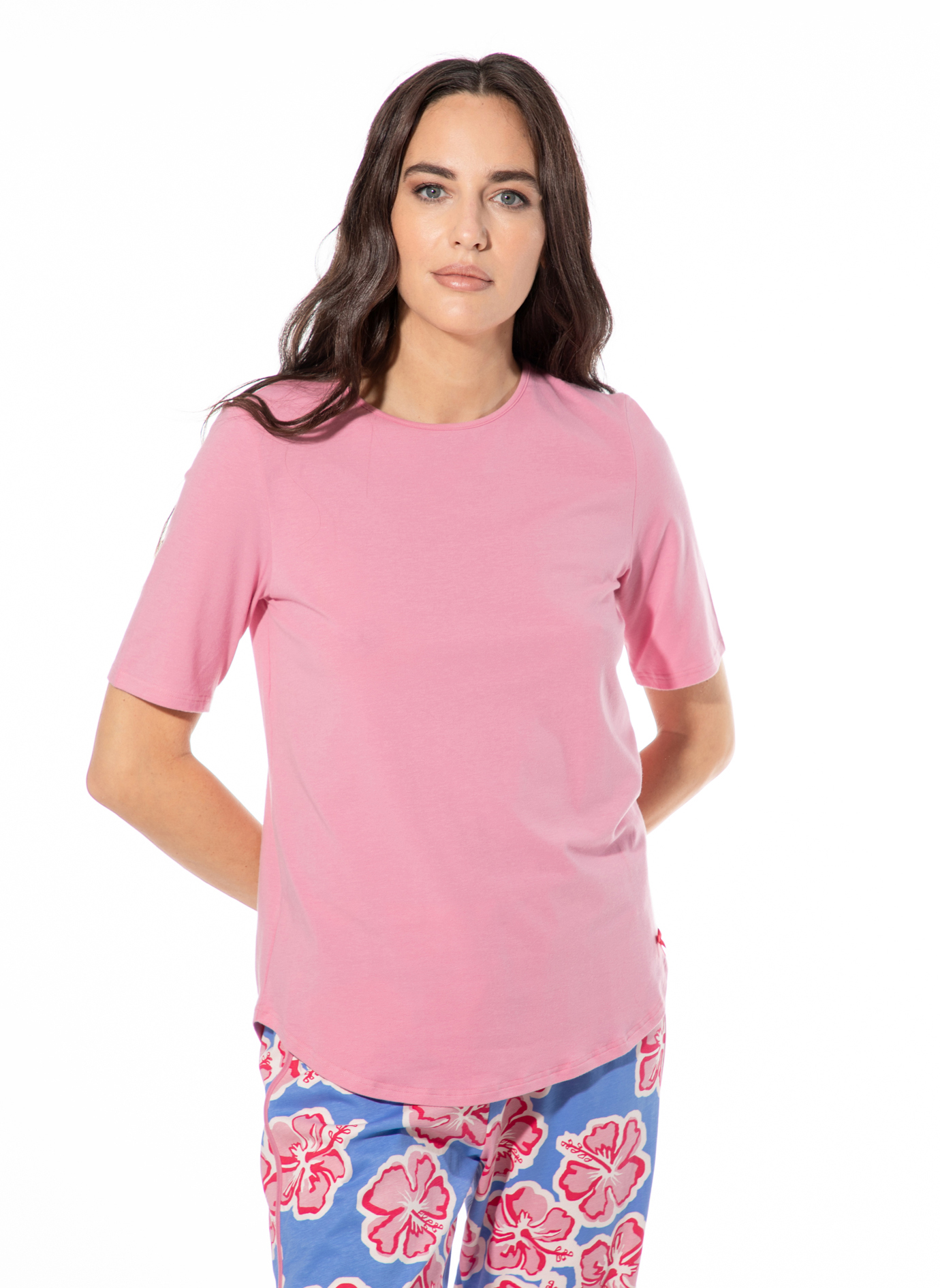 T-shirt, Rundhals, Kurzarm, rosa, unifarben