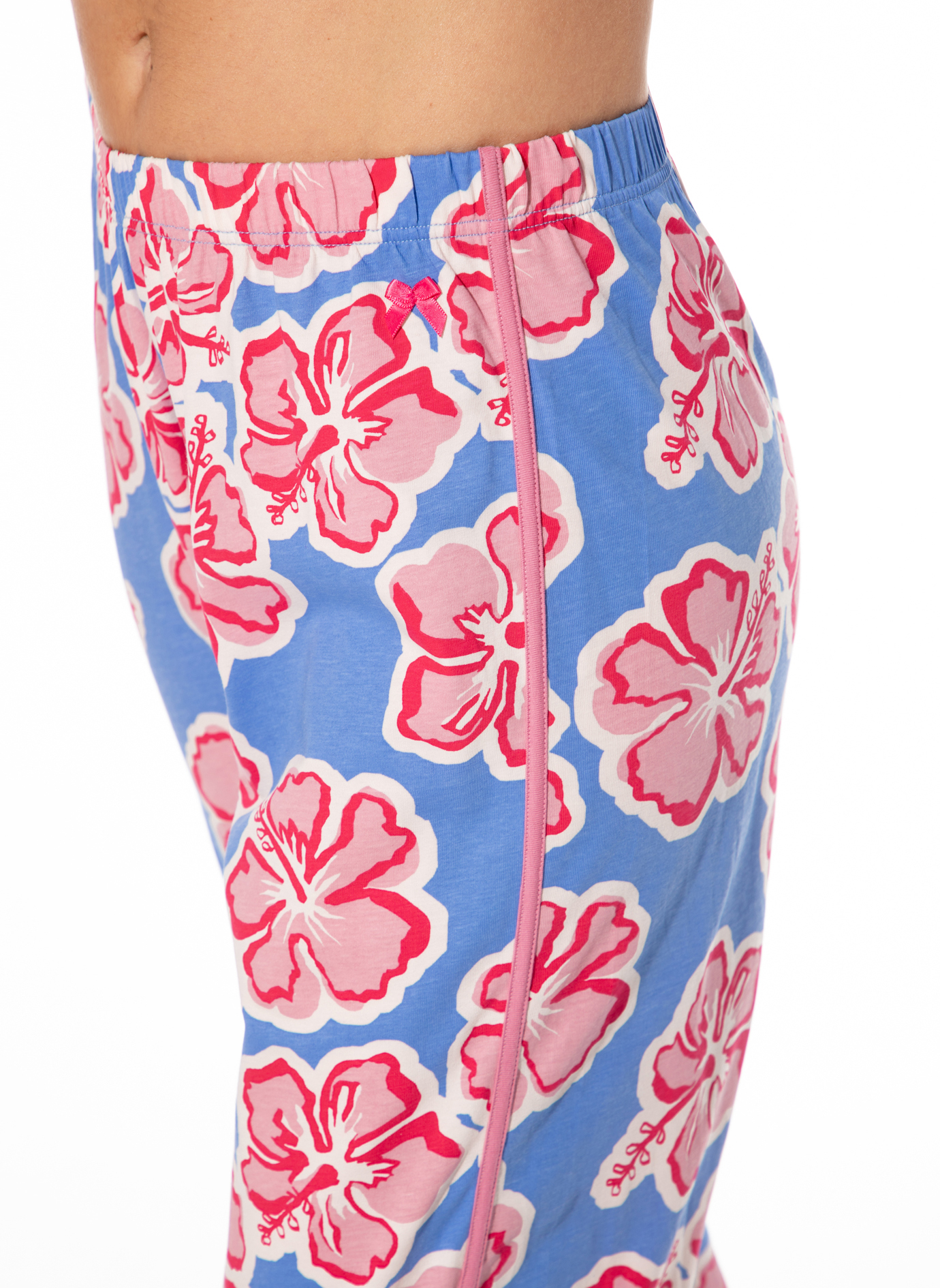 Hose, Blüte, Blumenmuster, Seitlicher Streifen, Gummibund, Hose, Luftig, Blumenmuster, Kunstfaser, Bund