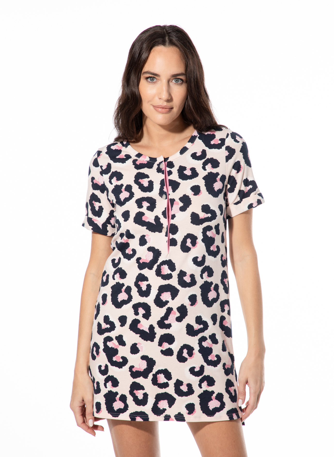 tiger-achtel, leopardmuster, robe, kurzarm, damen