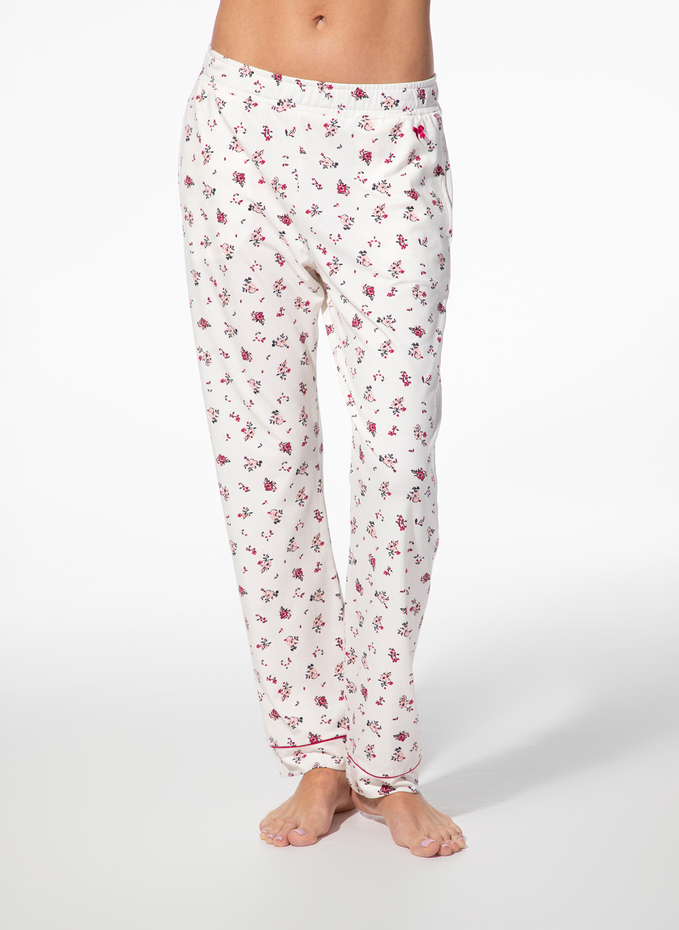 Damen-Schlafhose beige Blumen