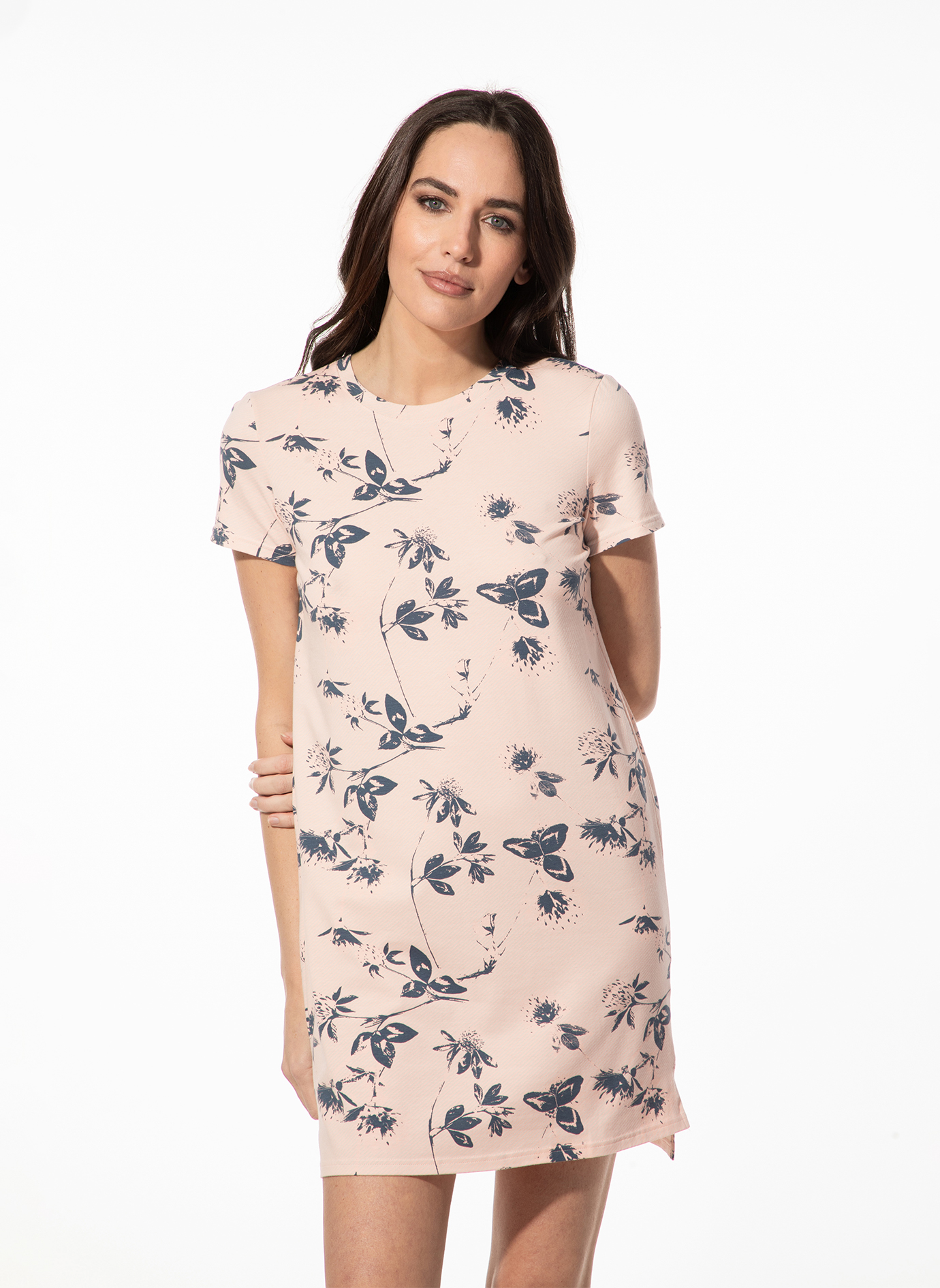 Damen Nachthemd kurzarm rosa Blumen