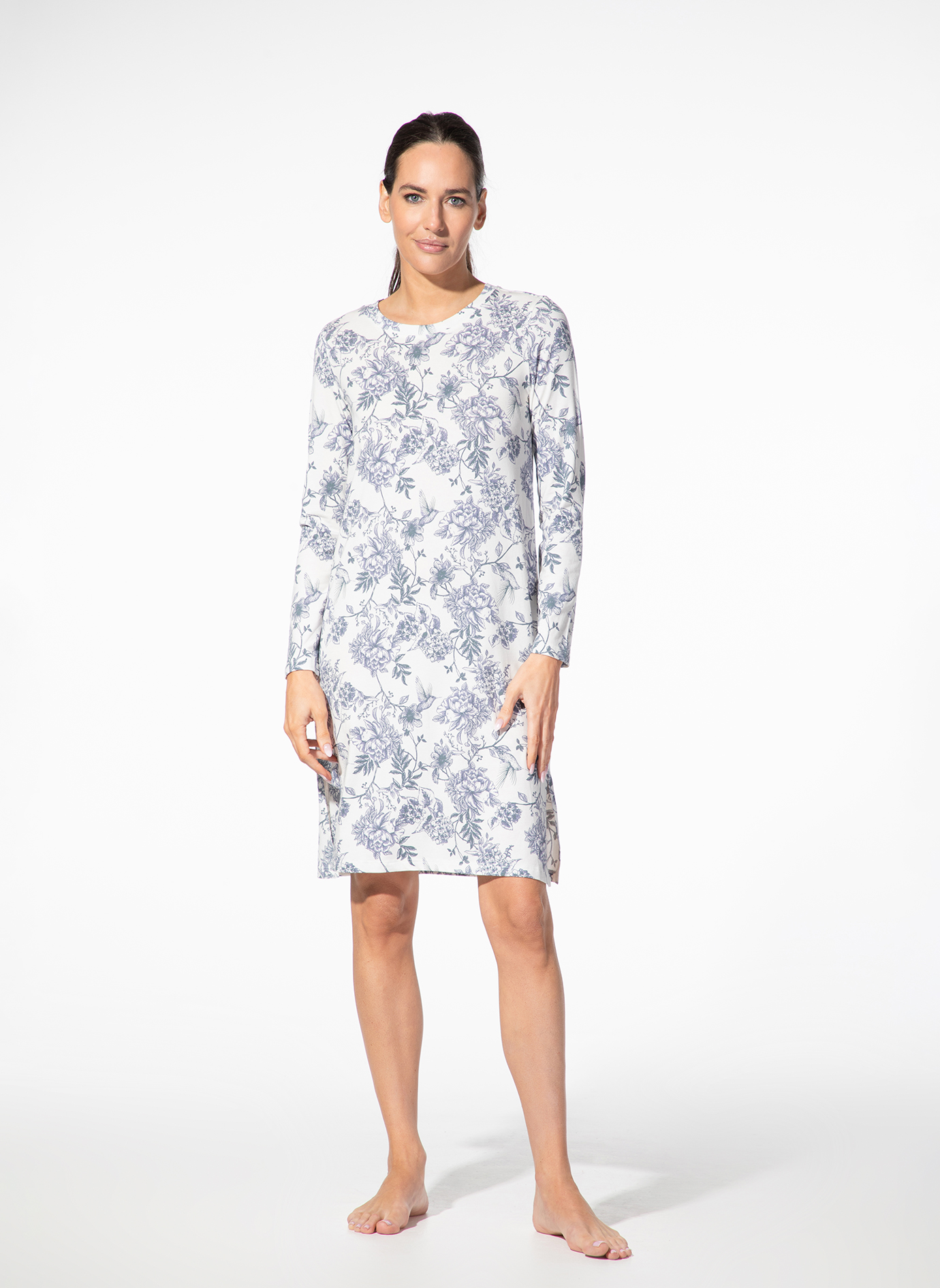 Kleid, Langarm, Blumenmuster, Kleiderlänge-kurz, Weiße-Dirndl-Optik