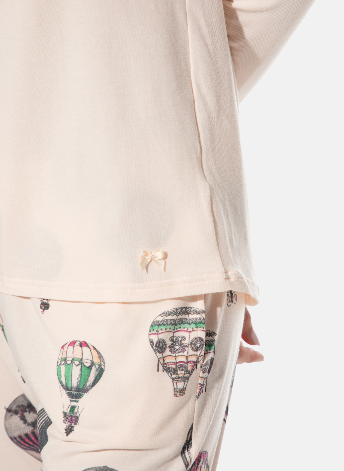 Pijamas, Oberteil, langärmlig, beige, Ballonmuster