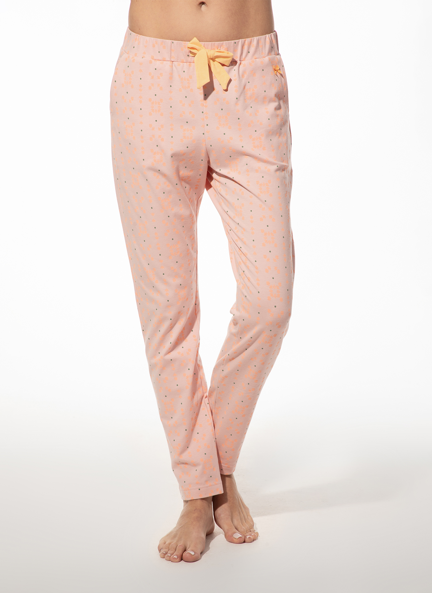 Damen-Schlafhose lang rosa Blumen