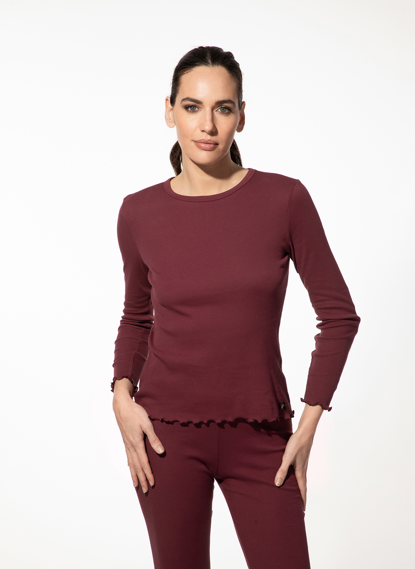 Damen Schlafshirt langarm rot
