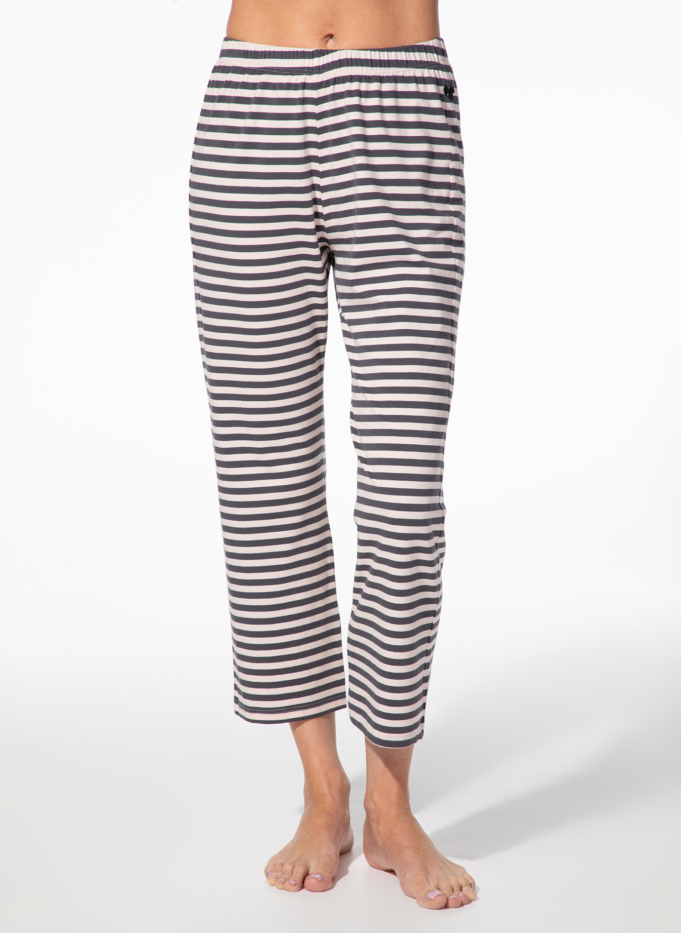Pajama-Hose, Strickstreifen, Schwarz-Weiß, Weite Beinweite, Elastischer Bund