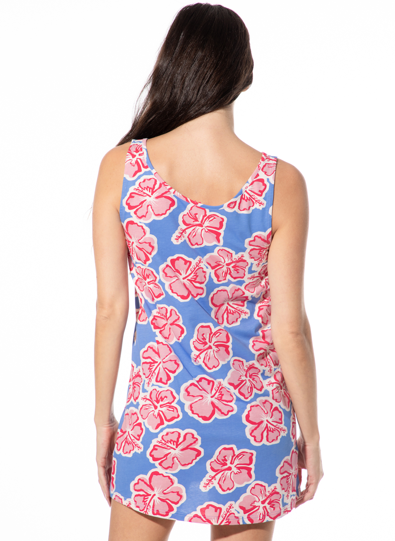 Halterneck Kleid, Blumenmuster, Sleeveless, Blau, Mini-Kleid, Sommerkleid, Sommerschnitt, Hawaiikleid, Blumenmuster, Ärmelloses Kleid