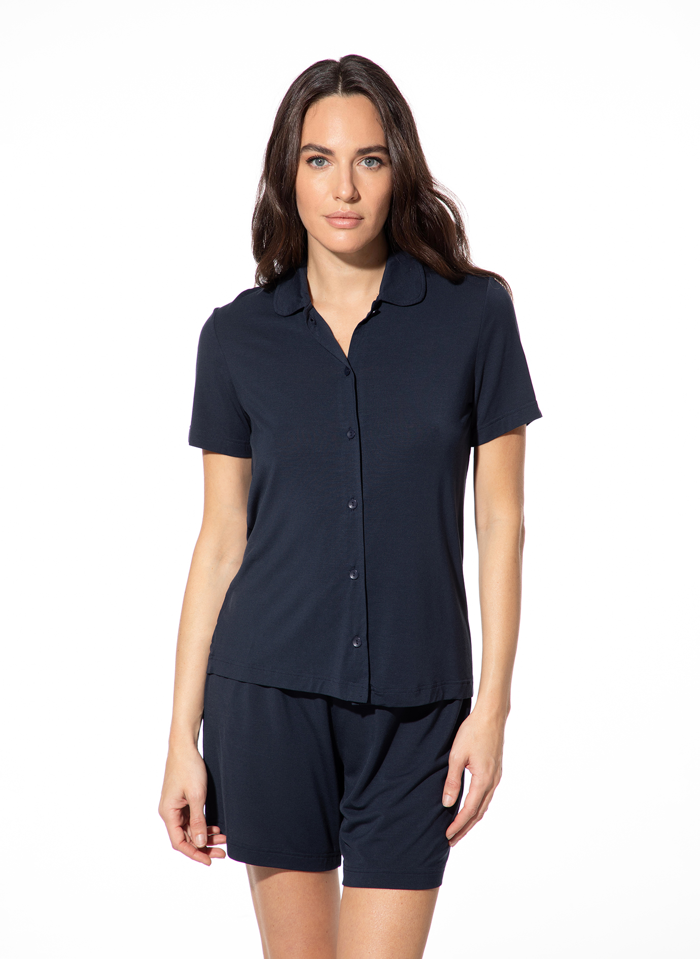 Damen Pyjama-Oberteil kurzarm Dunkelblau