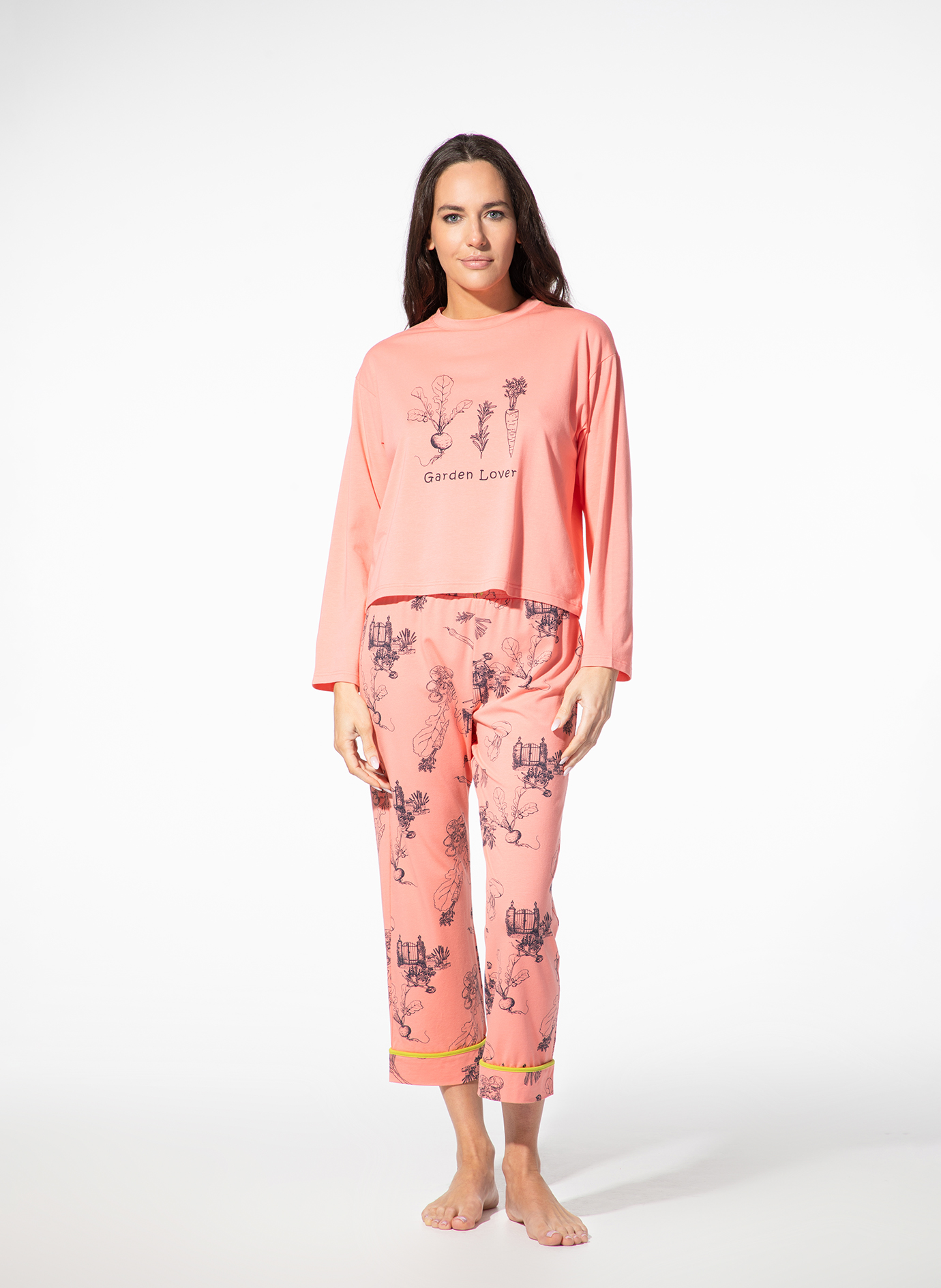 PJ-Set, Loungewear, Loungewear-Set, Grafikdruck, Gartenmotiv