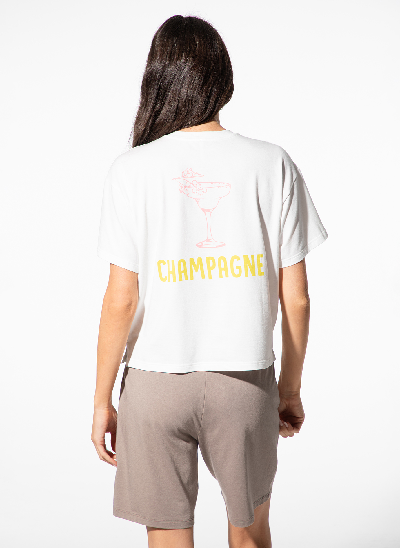 T-Shirt, Backprint, Champagne, White, Shorts