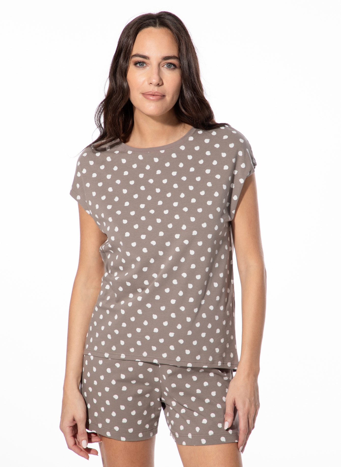 Damen-Schlafshirt braun Dots