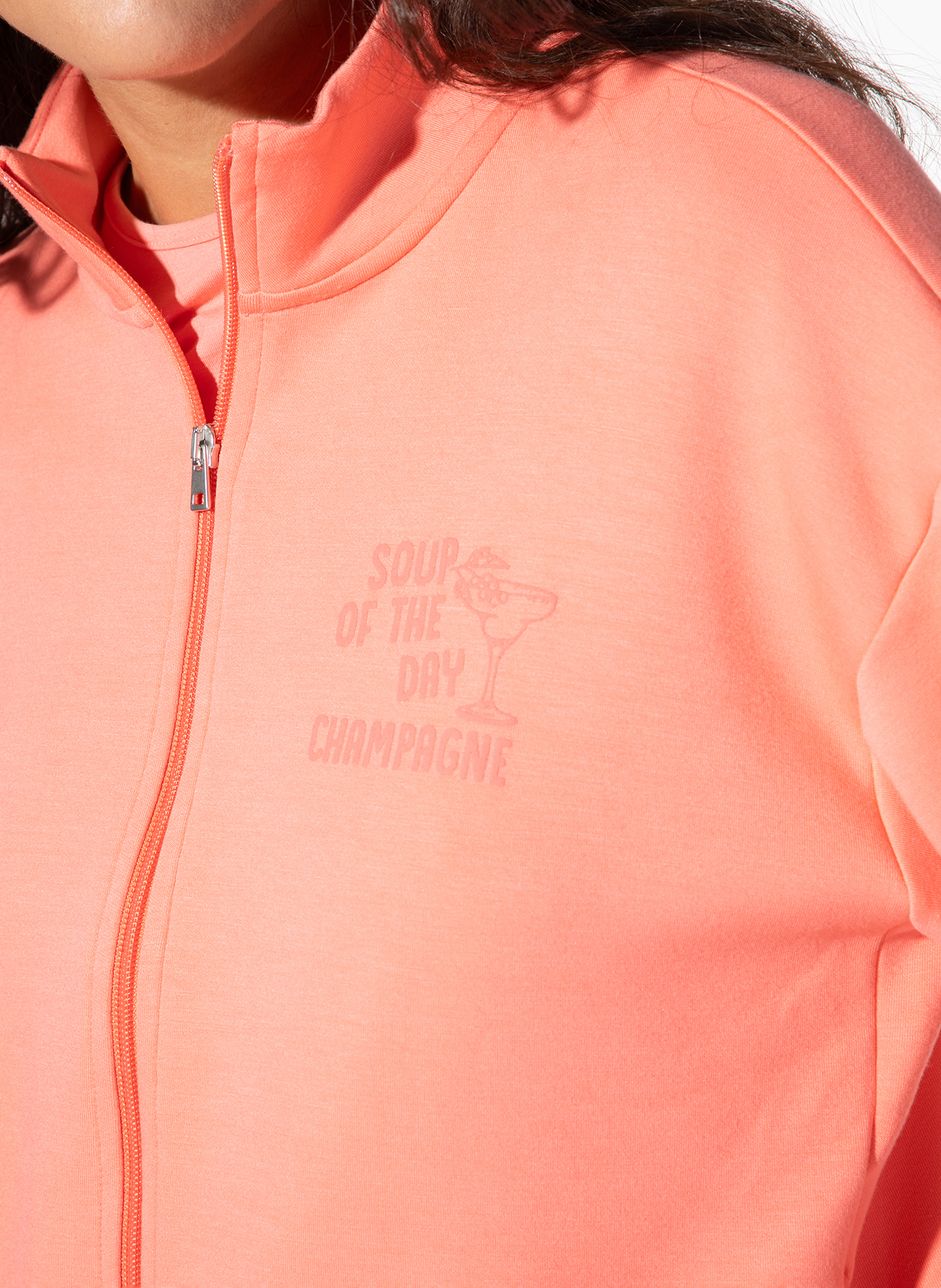 Reißverschlussjacke, Zweck- oder Sportjacke, Langarm, Neonorange, Print-Detail