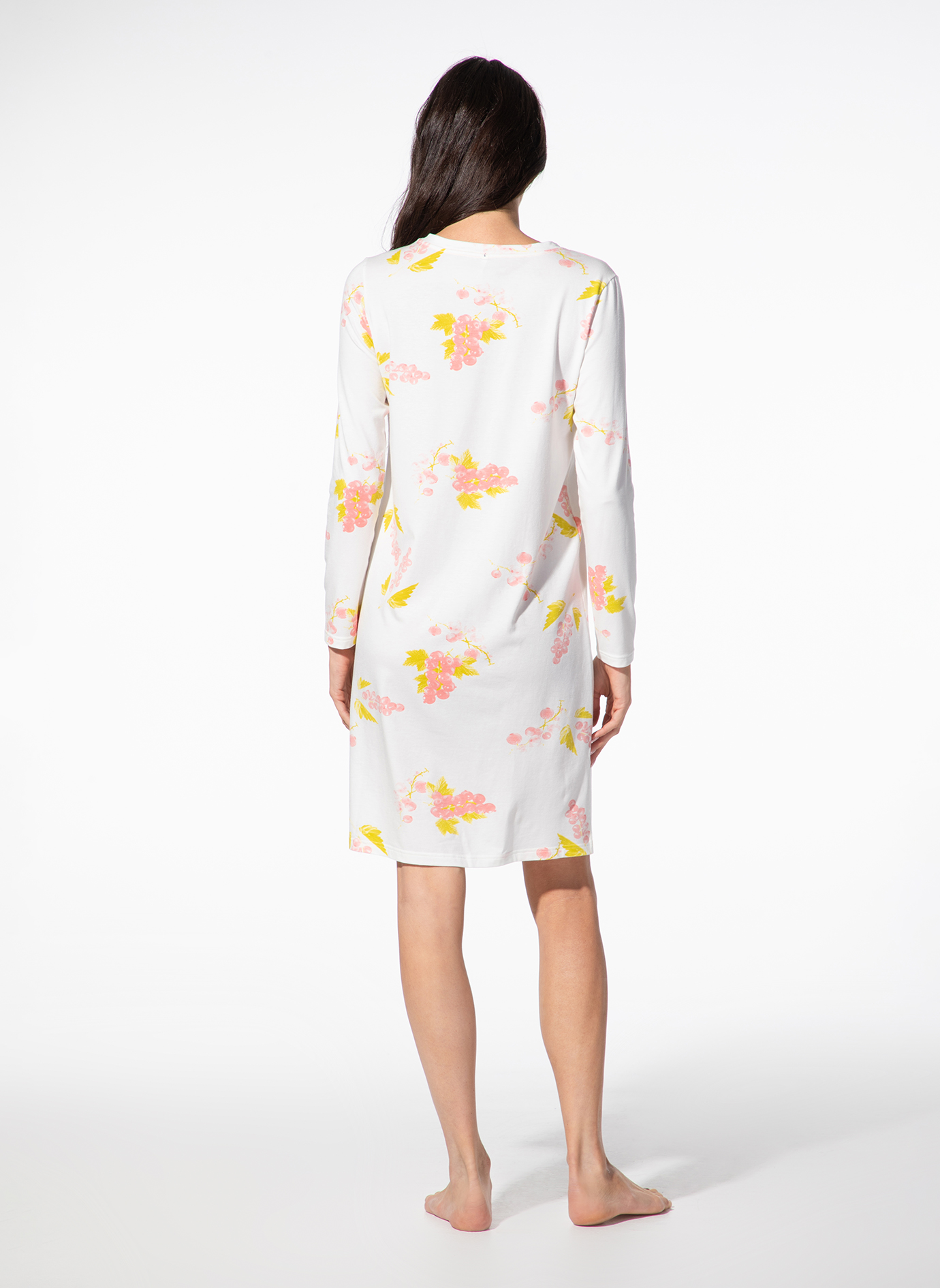 Nachthemd, Kleid, Kleid mit Blumen, Langarm, Weiß