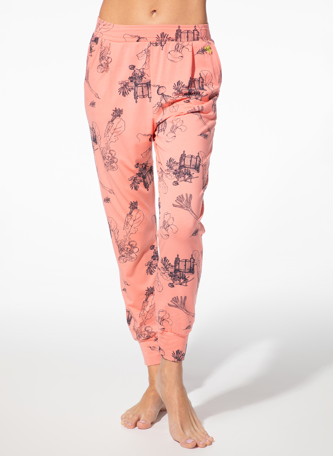 Pflegehose, Kordelabschluss, Kuschelhose, Druckmuster, Beinlänge 7/8
