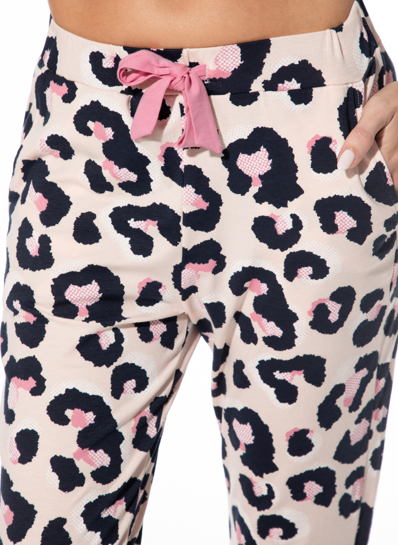 Loungehose, Pyjamahose, Leopardmuster, Rosa Schwarz, Kordelzug