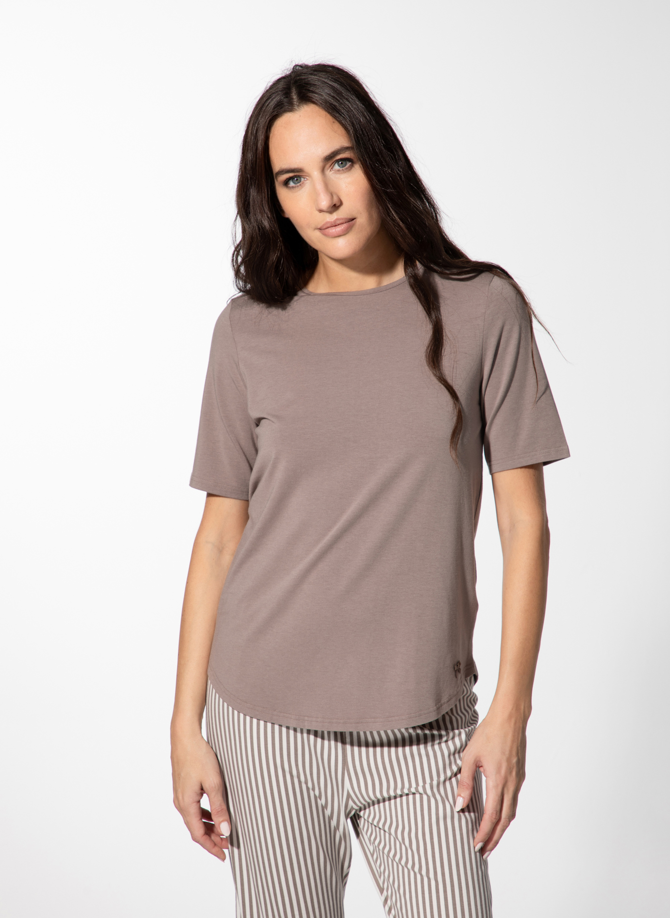 Damen-Schlafshirt kurzarm braun