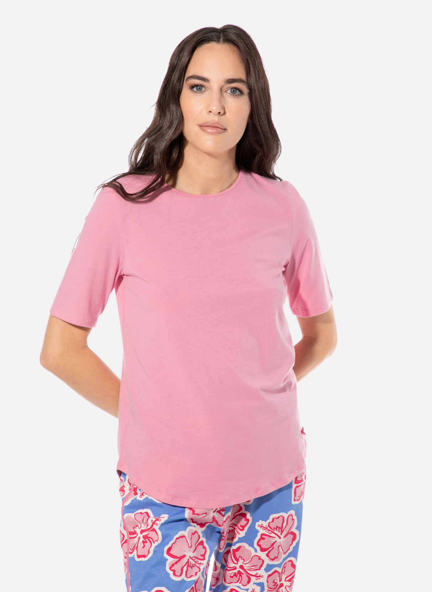 T-Shirt, Rundhals, Kurzarm, Rosa, Unifarben