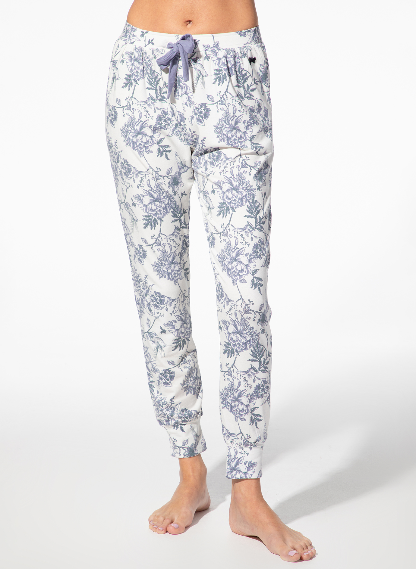lounge pants, Blumenmuster, Kordelzug, Knöchellang, leichter Stoff