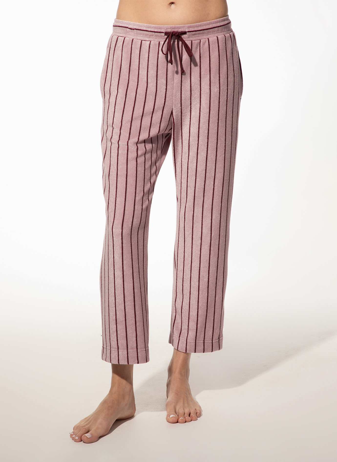 Damen 7/8 Schlafhose pink aus Frottee Streifen