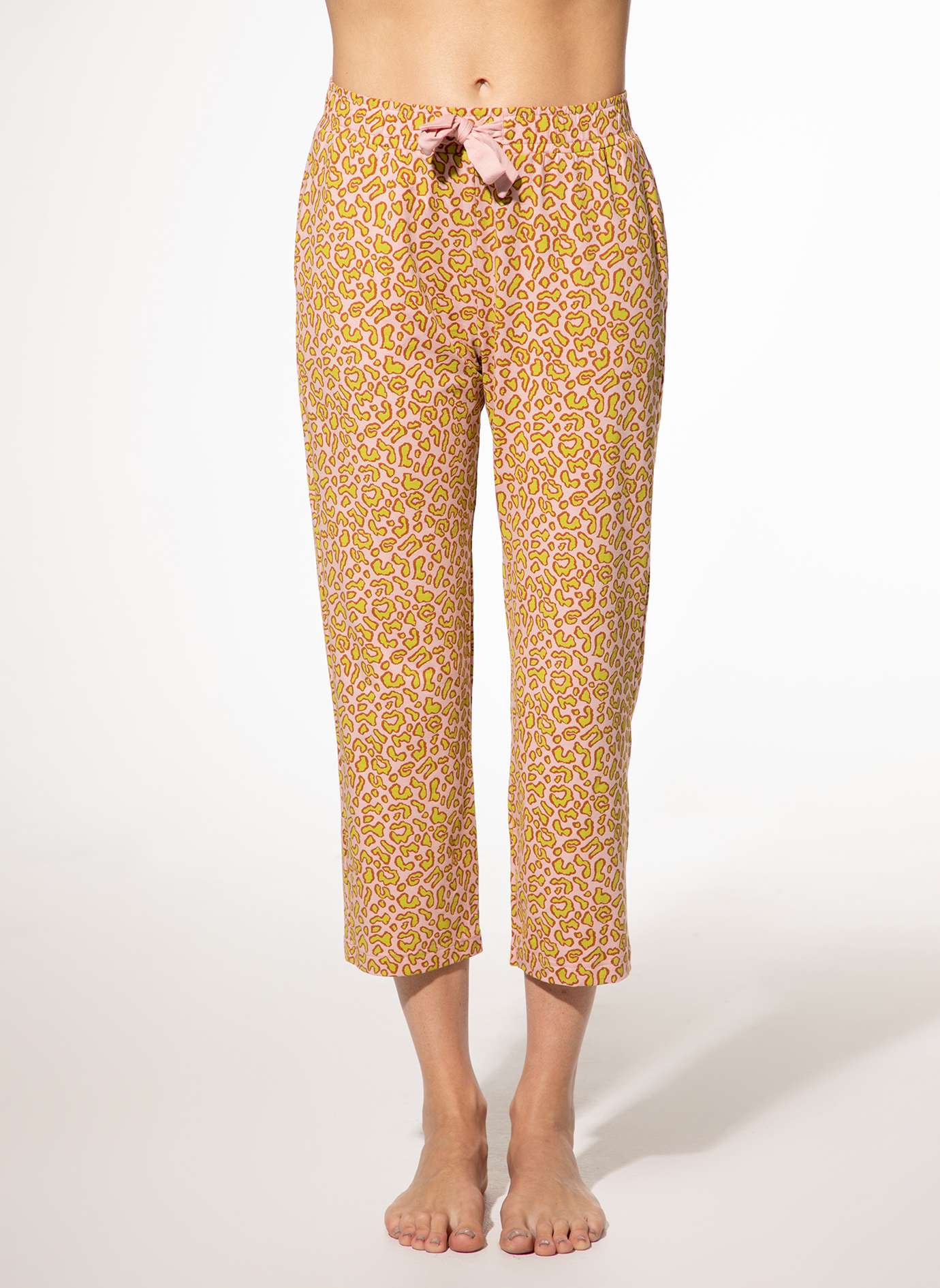 Damen Schlafhose 7/8 Grün Leo-Muster