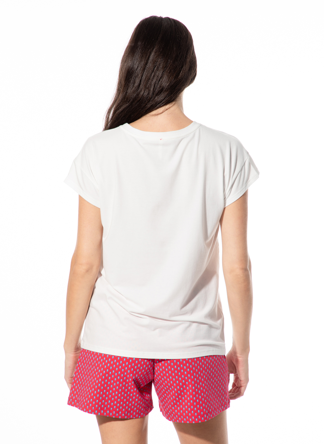 T-Shirt, Kurzarm, Weiß, Rundhalsausschnitt, Kurze Hose