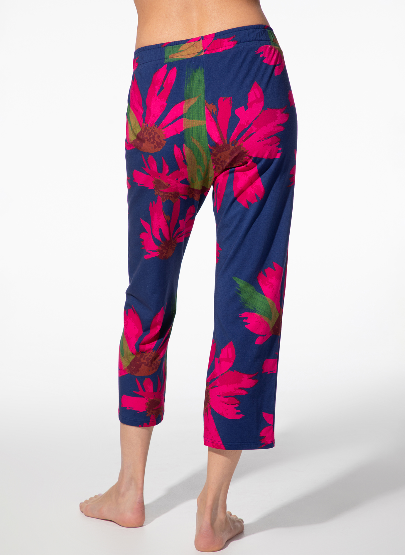 pantalon, crop, sommer, blau, floral